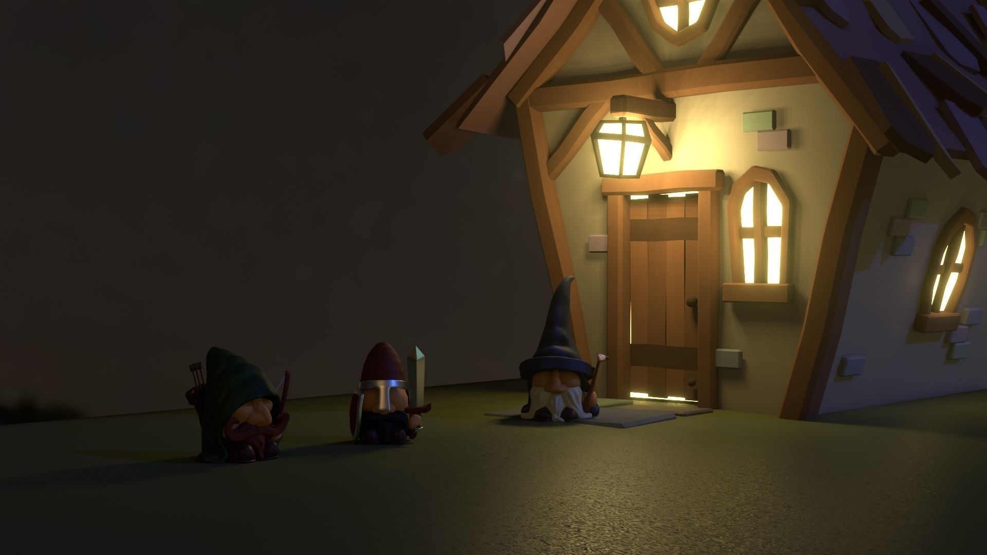 Fantasy Group - Funny Team with Funny House Low-poly 3D model_4