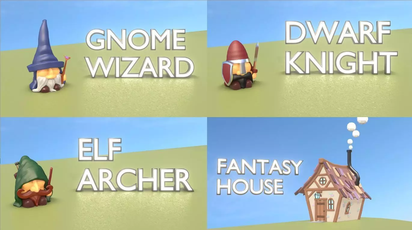 Fantasy Group - Funny Team with Funny House Low-poly 3D model_0