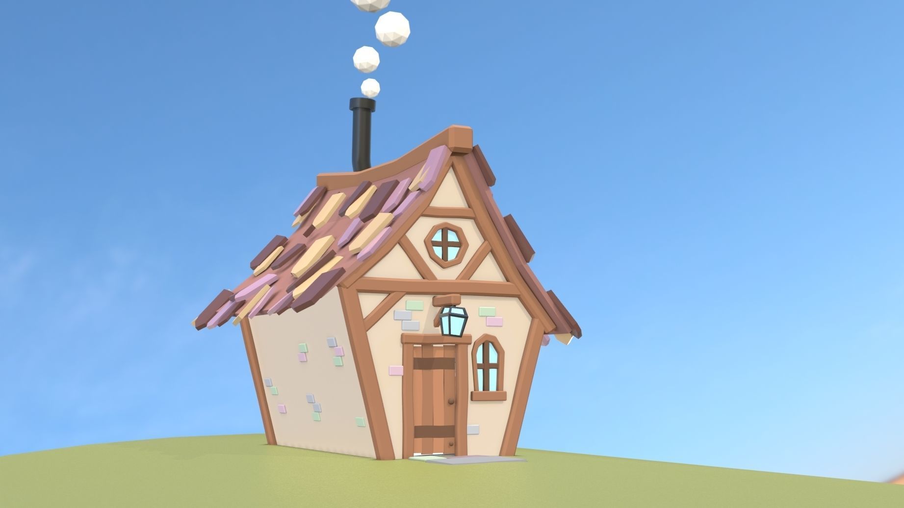 Fantasy Group - Funny Team with Funny House Low-poly 3D model_7