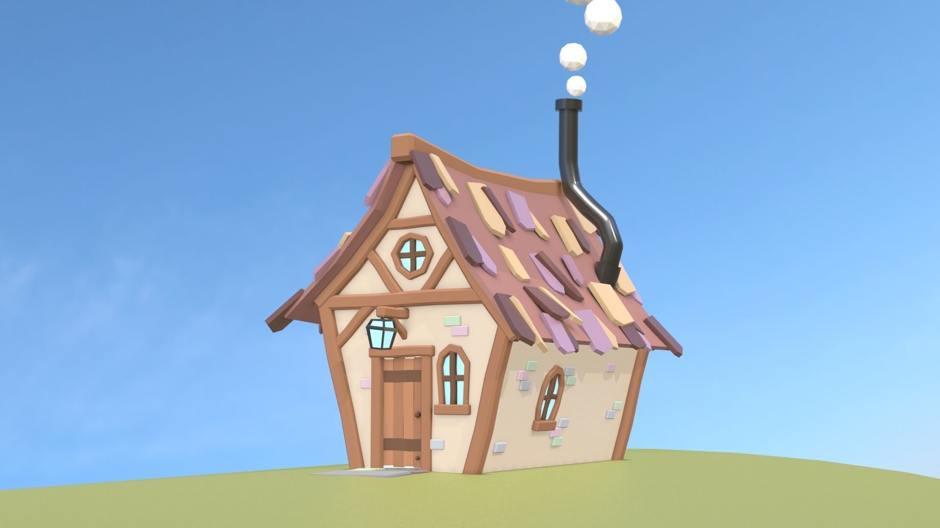 Fantasy Group - Funny Team with Funny House Low-poly 3D model_5