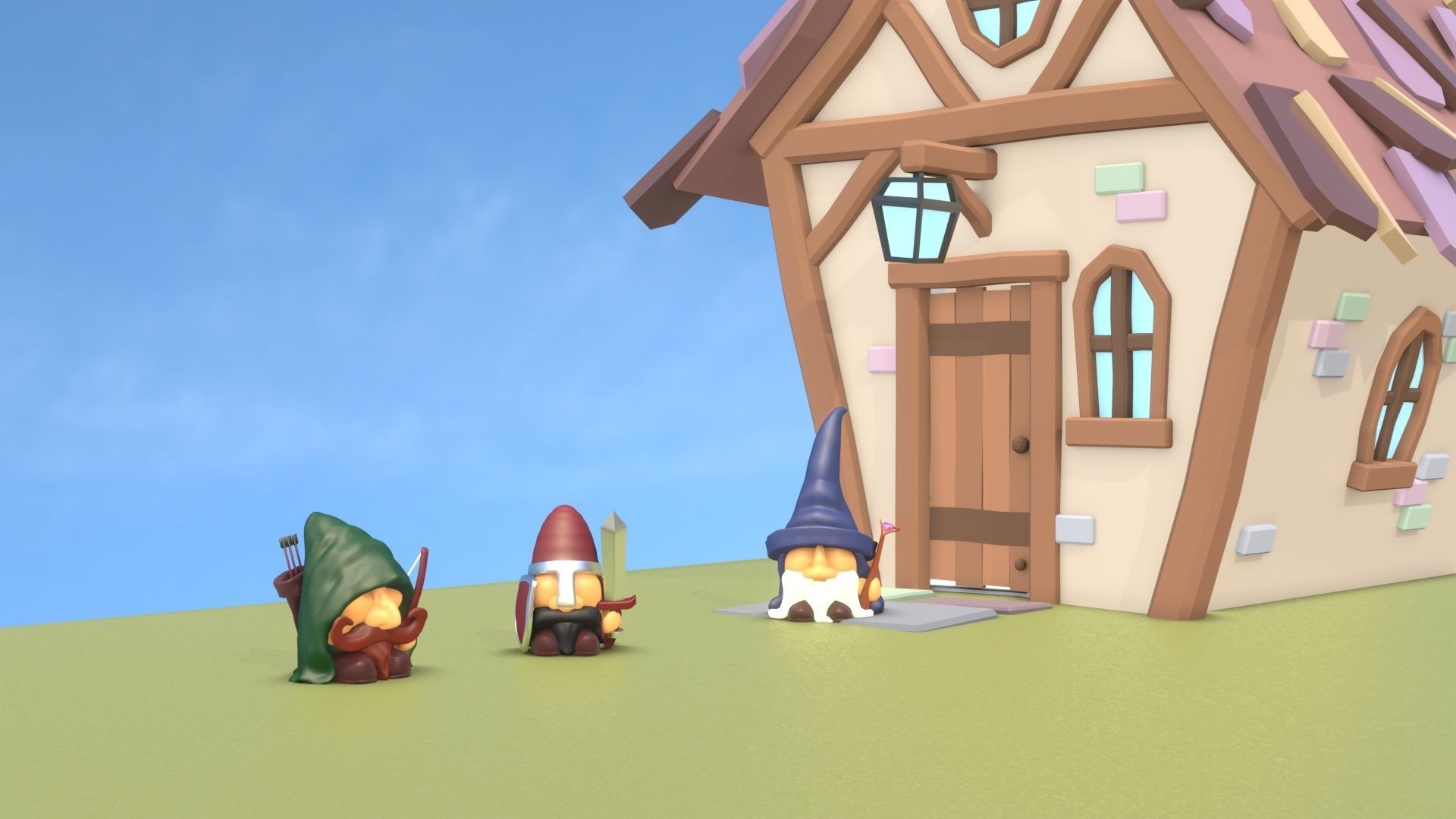 Fantasy Group - Funny Team with Funny House Low-poly 3D model_3