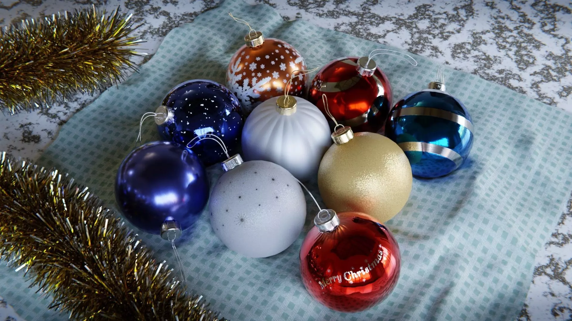 New Year and Christmas decorations Low-poly 3D model_0