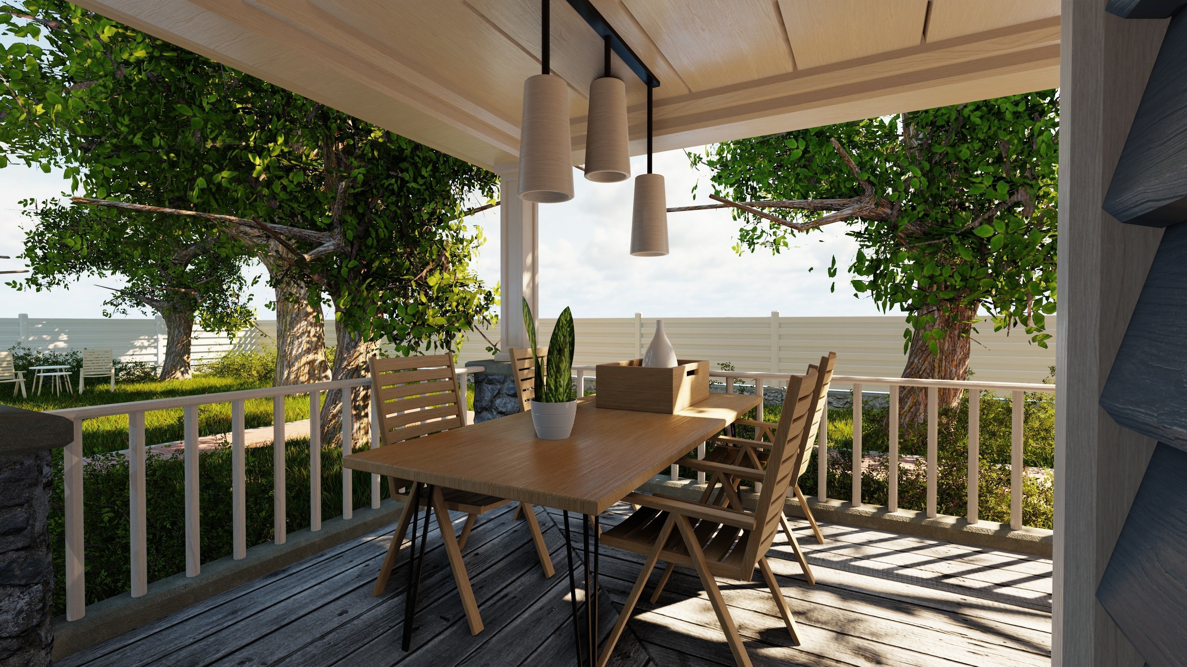 Classic style porch house with furniture Low-poly 3D model_30