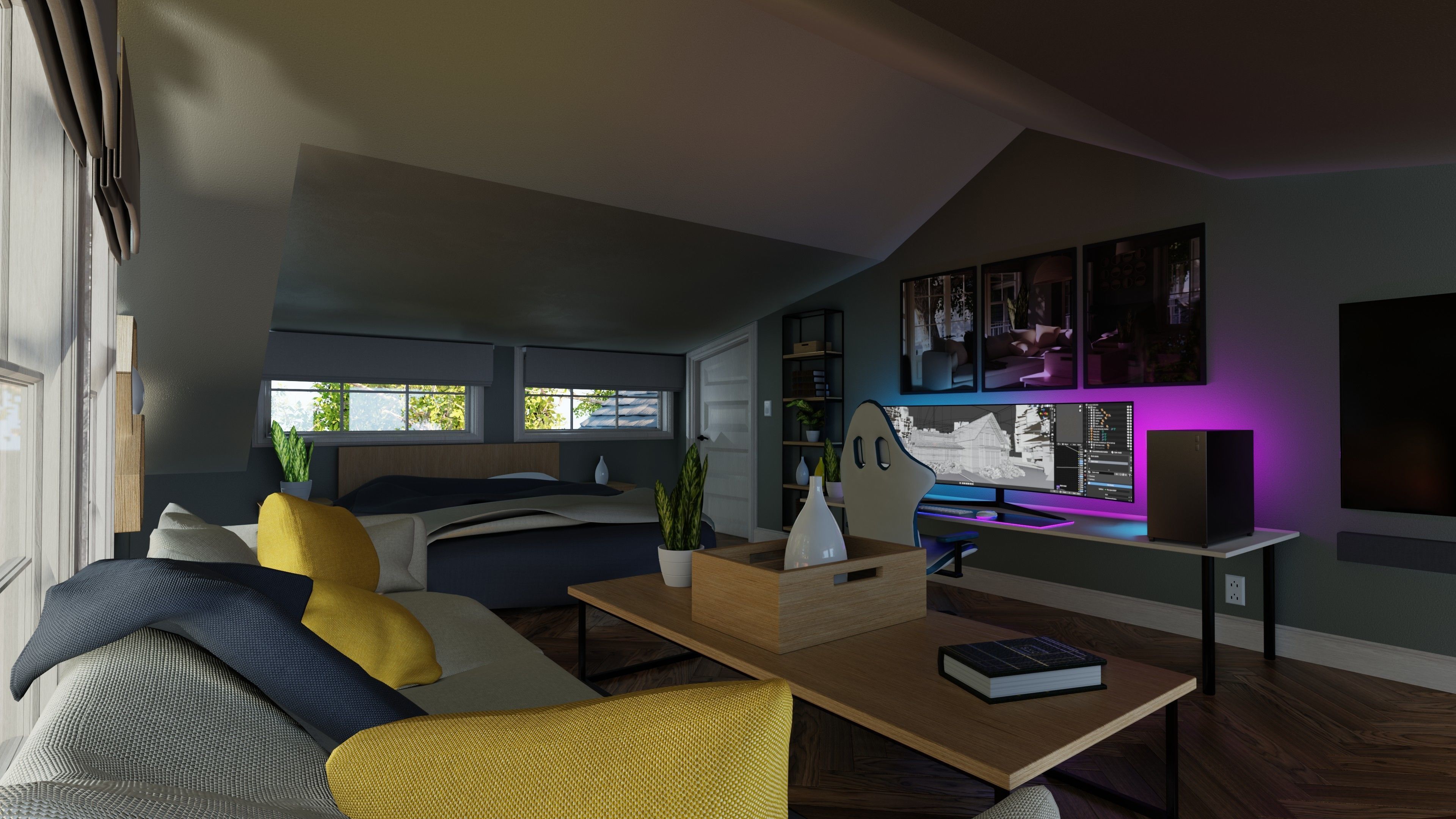 Classic style porch house with furniture Low-poly 3D model_42