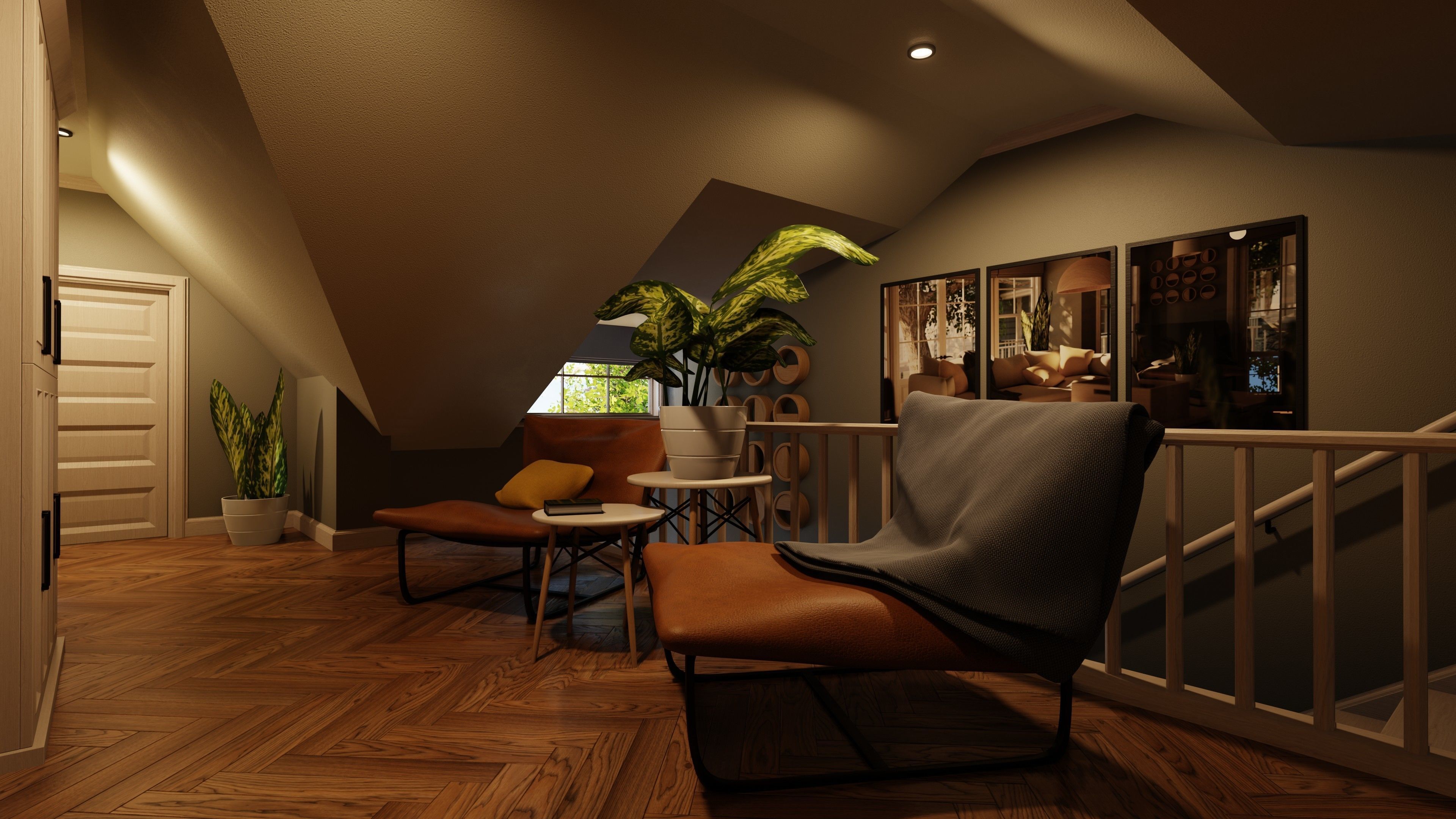 Classic style porch house with furniture Low-poly 3D model_41