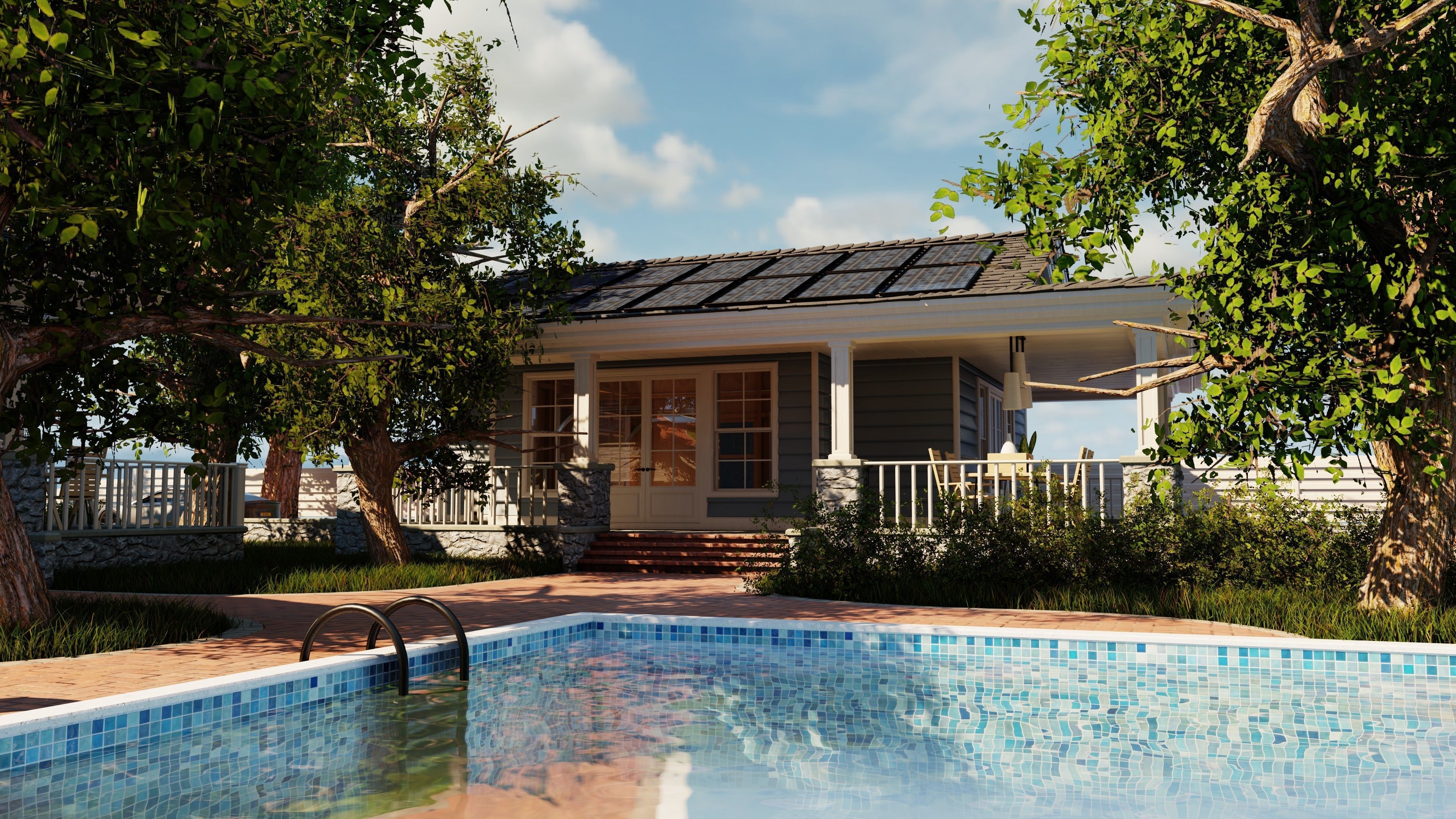 Classic style porch house with furniture Low-poly 3D model_13