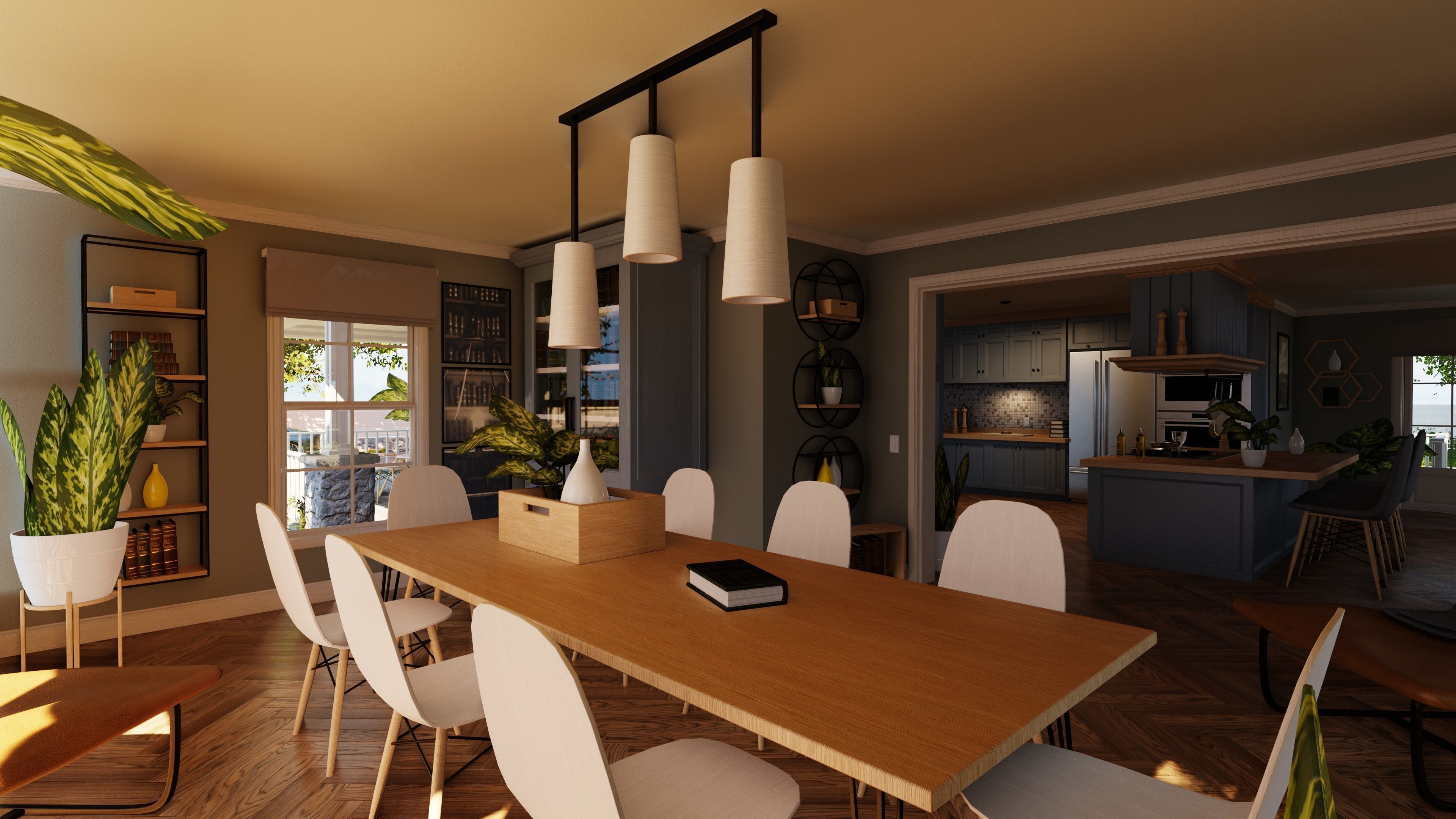 Classic style porch house with furniture Low-poly 3D model_34