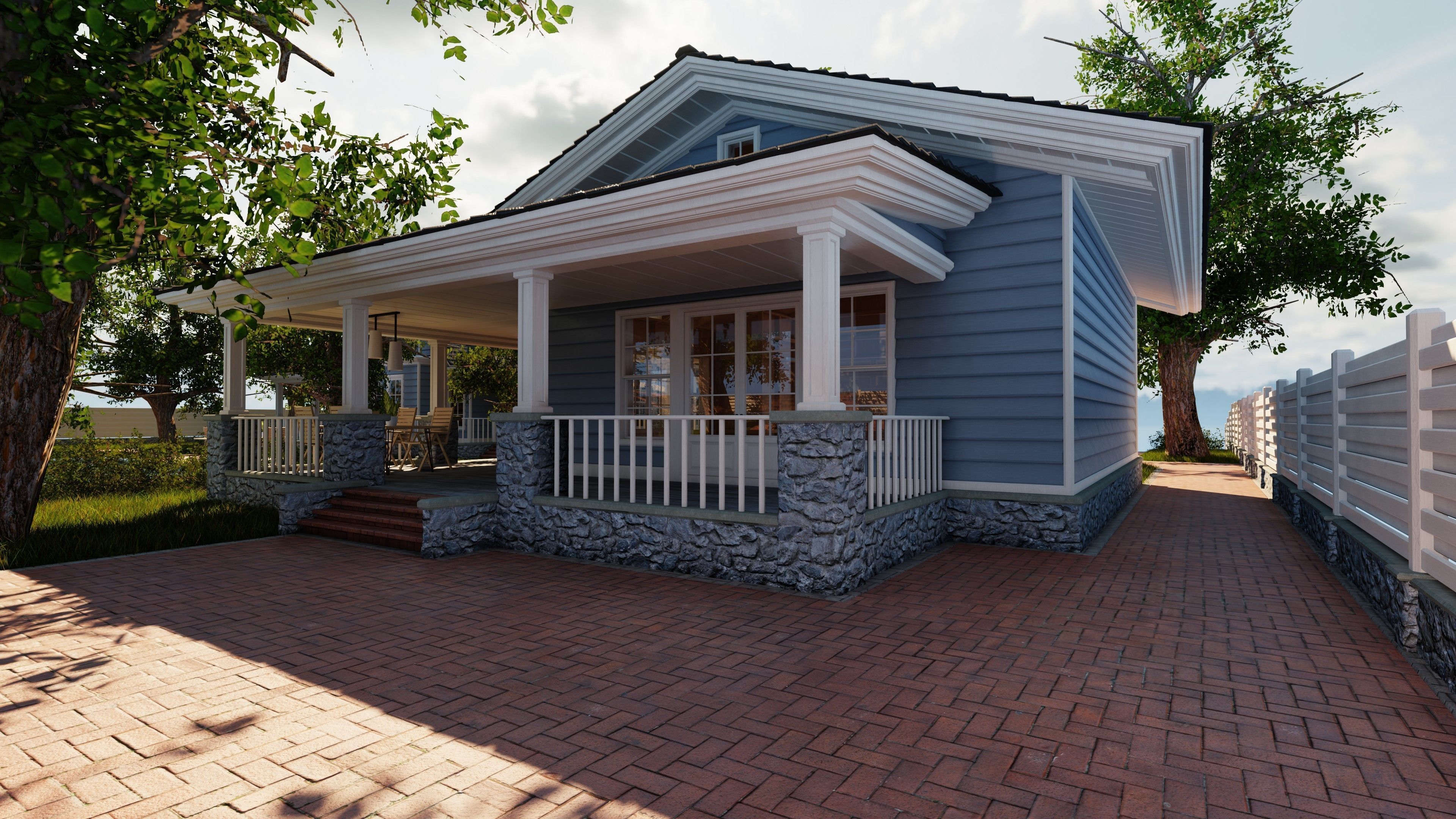 Classic style porch house with furniture Low-poly 3D model_55