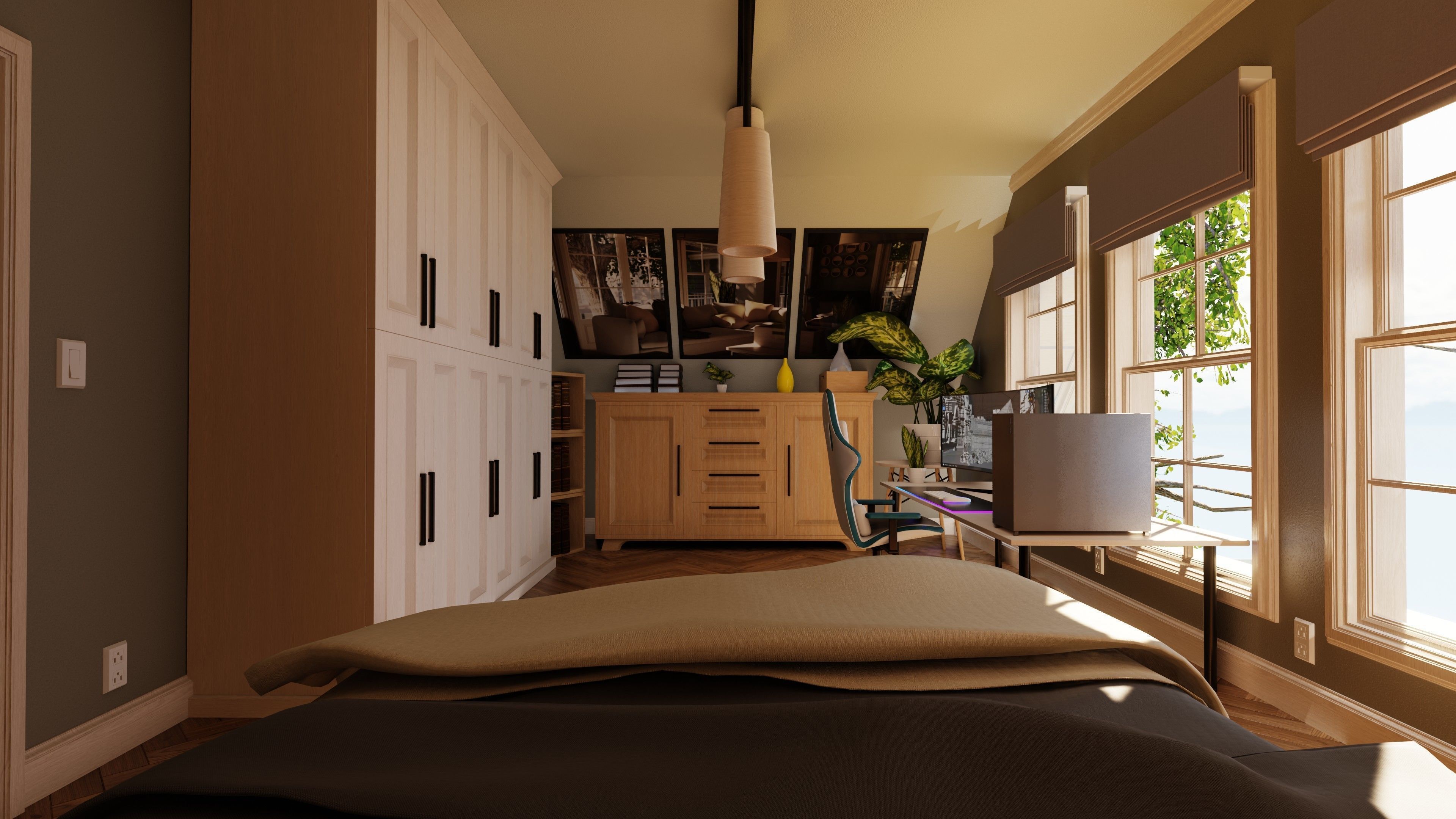 Classic style porch house with furniture Low-poly 3D model_48