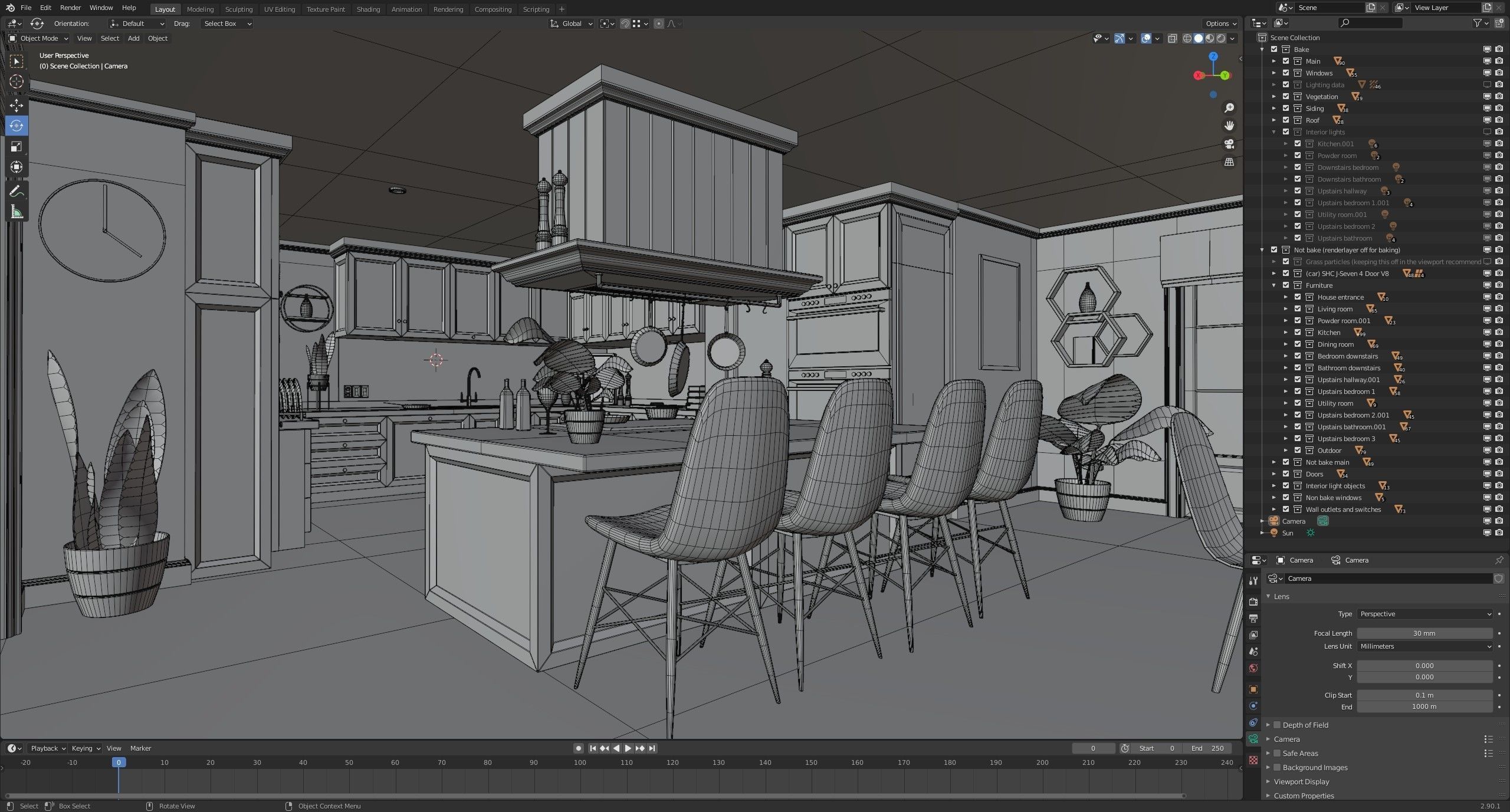 Classic style porch house with furniture Low-poly 3D model_53