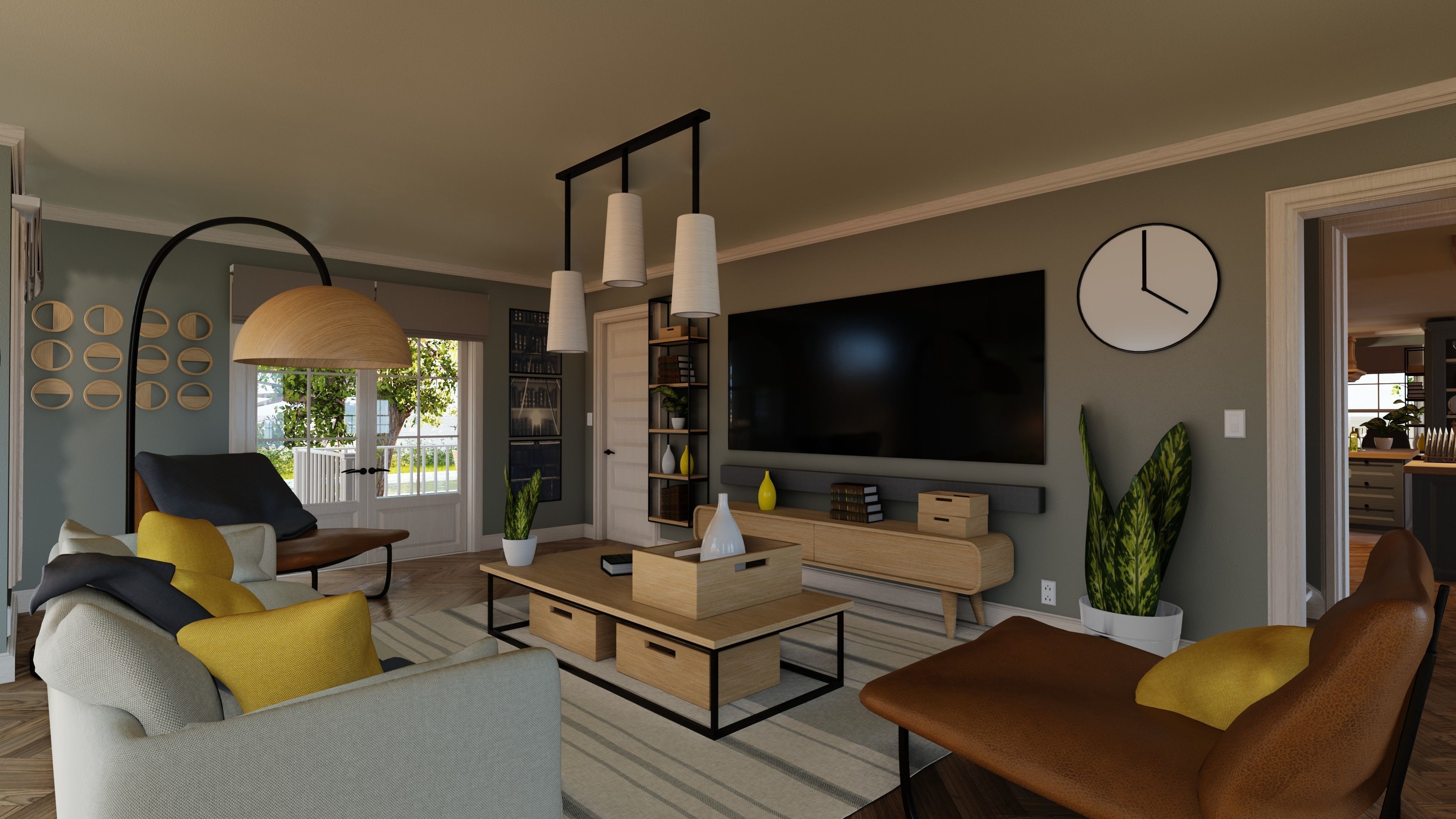 Classic style porch house with furniture Low-poly 3D model_3