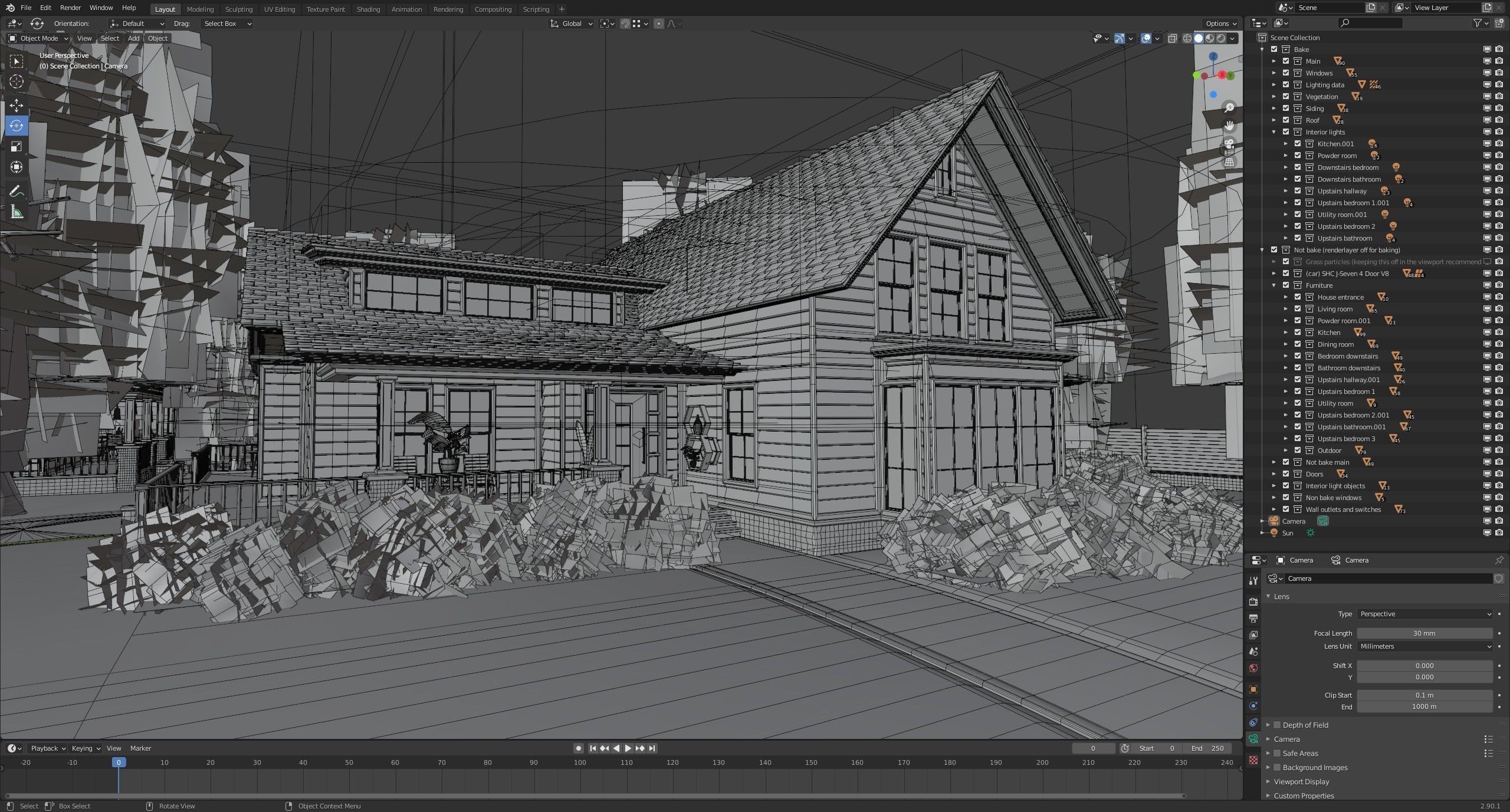 Classic style porch house with furniture Low-poly 3D model_51