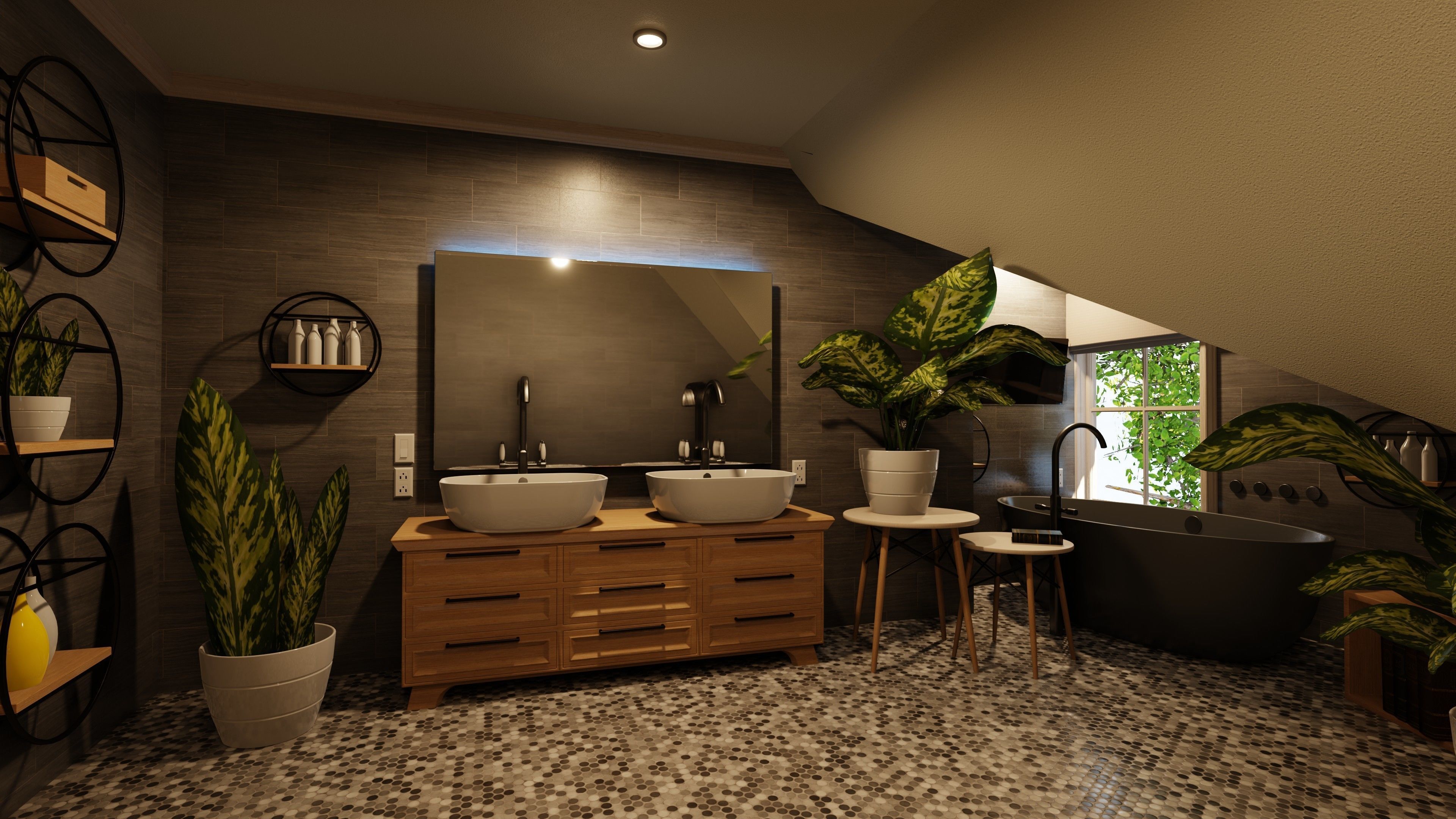 Classic style porch house with furniture Low-poly 3D model_9