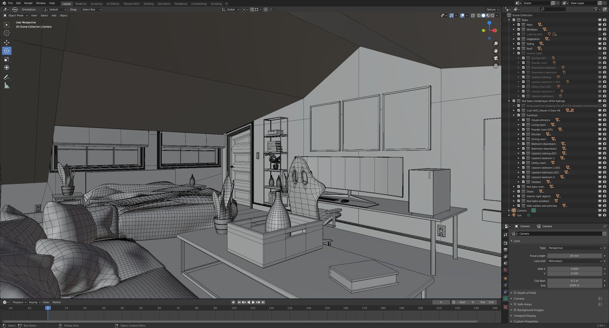 Classic style porch house with furniture Low-poly 3D model_54