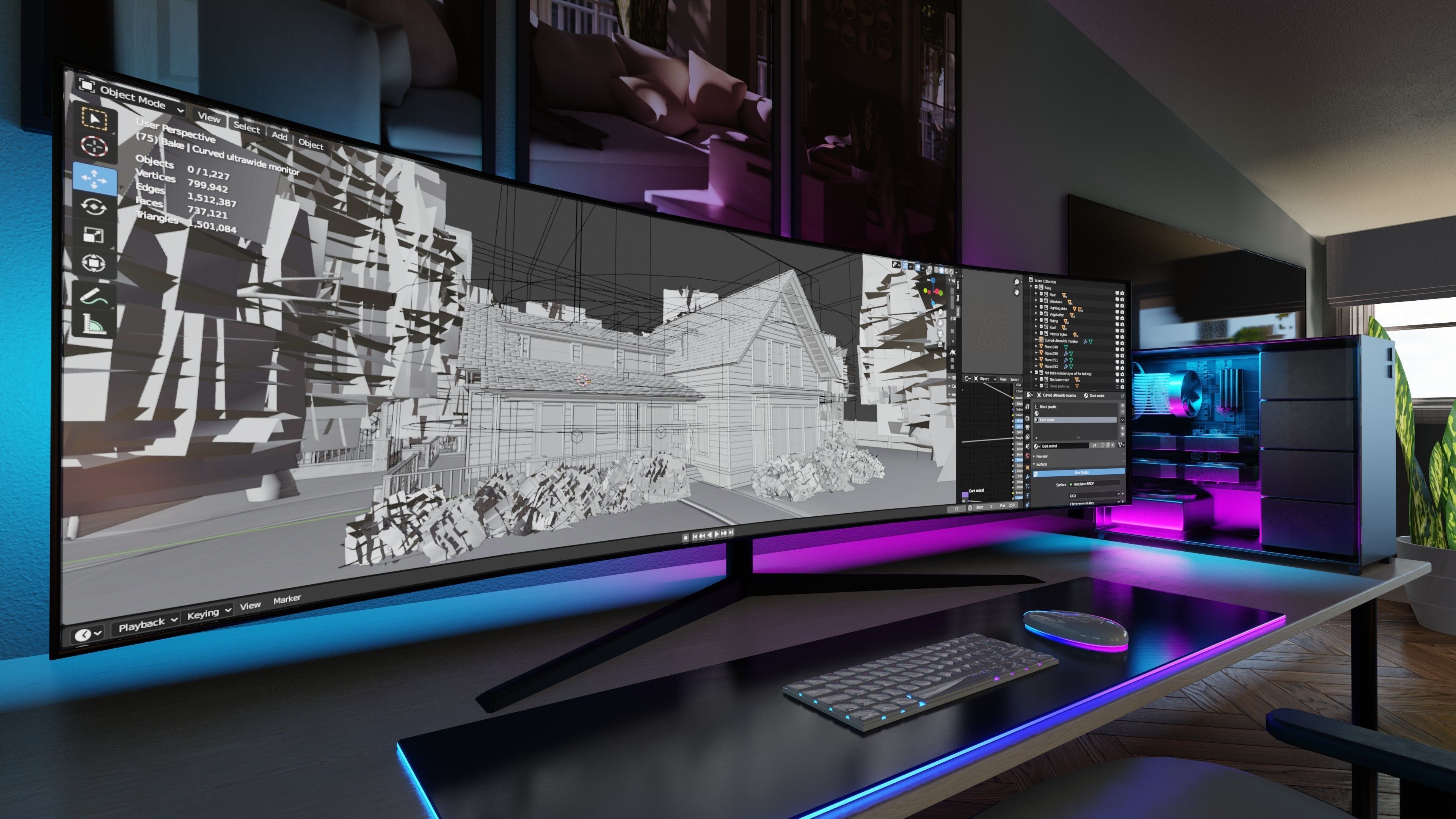 Classic style porch house with furniture Low-poly 3D model_43