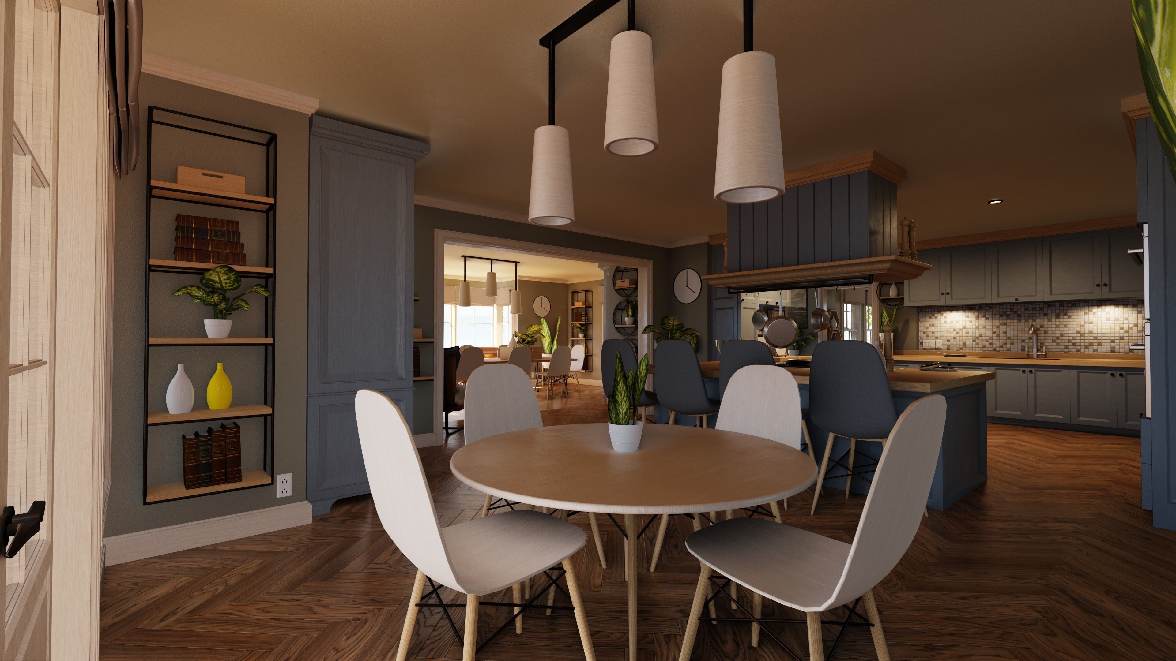 Classic style porch house with furniture Low-poly 3D model_33