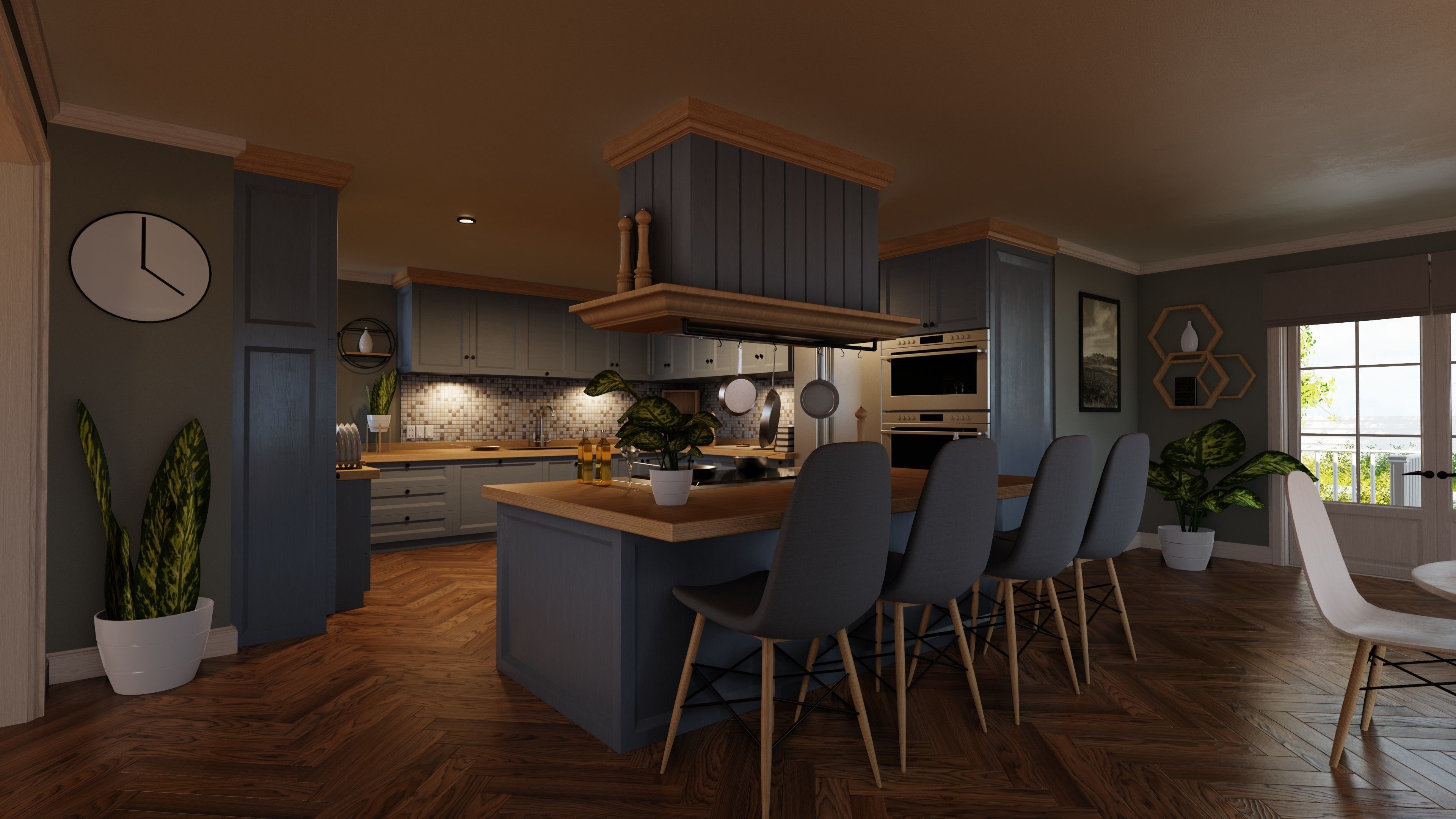 Classic style porch house with furniture Low-poly 3D model_19