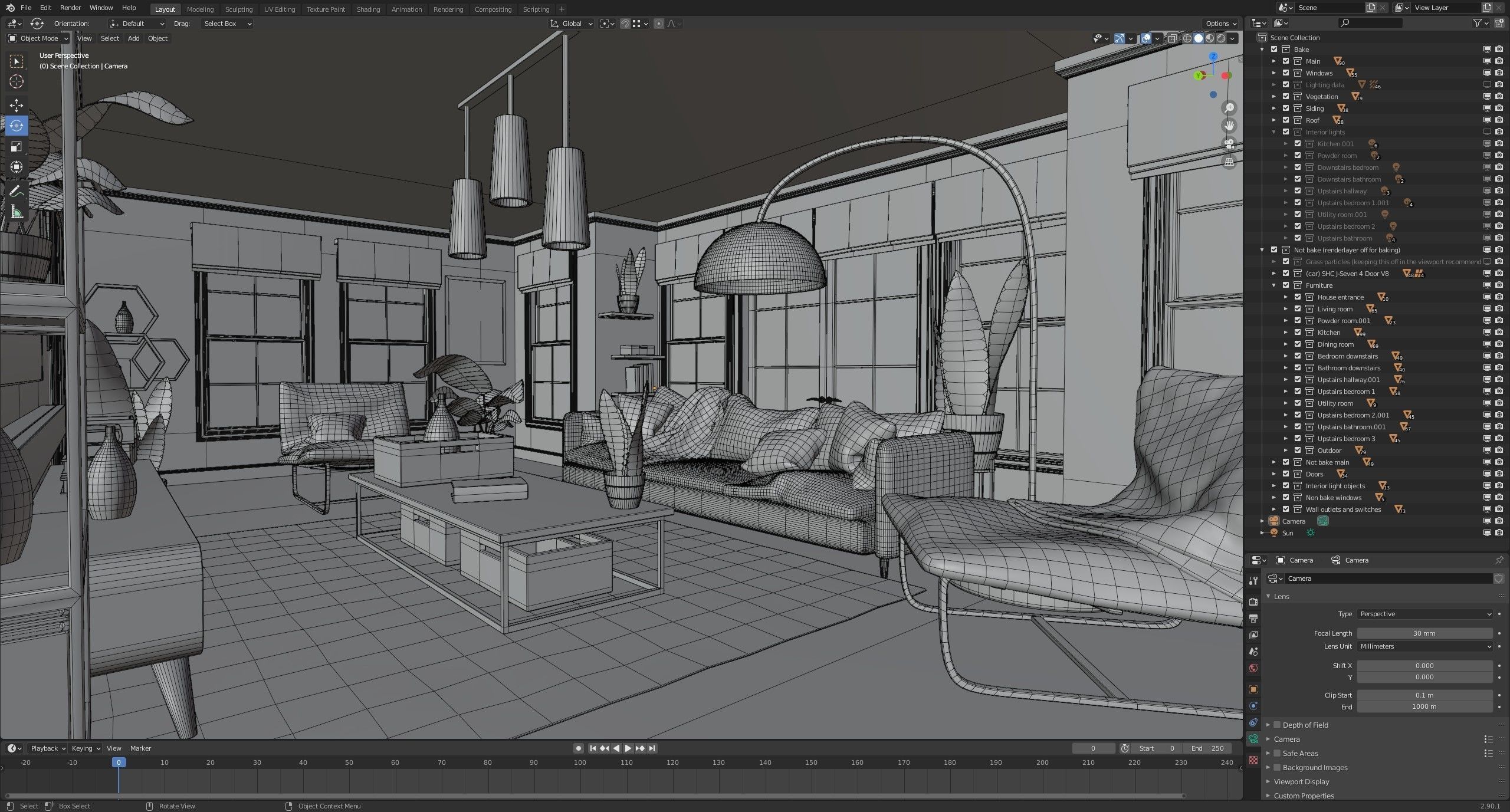 Classic style porch house with furniture Low-poly 3D model_52