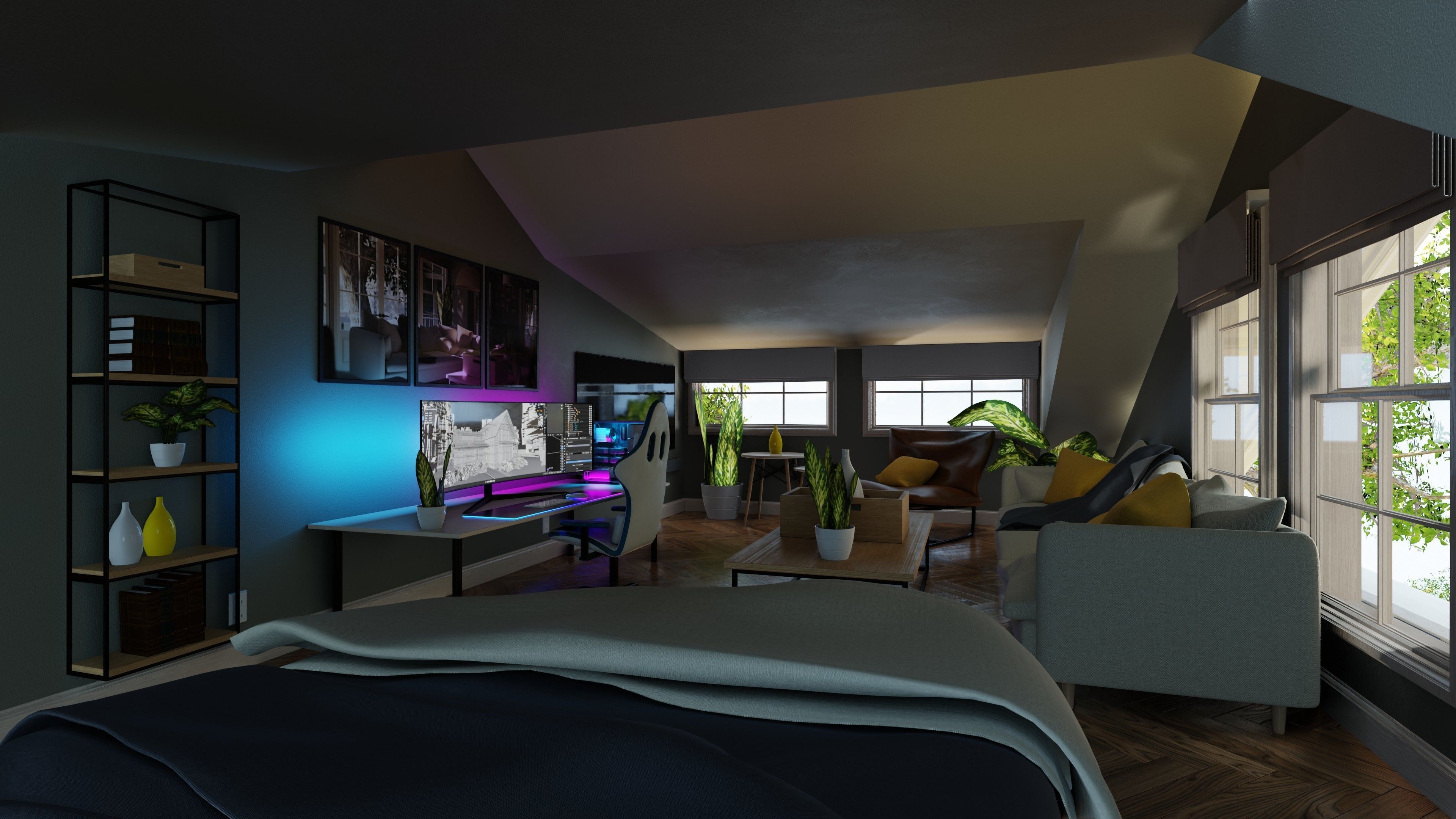 Classic style porch house with furniture Low-poly 3D model_7