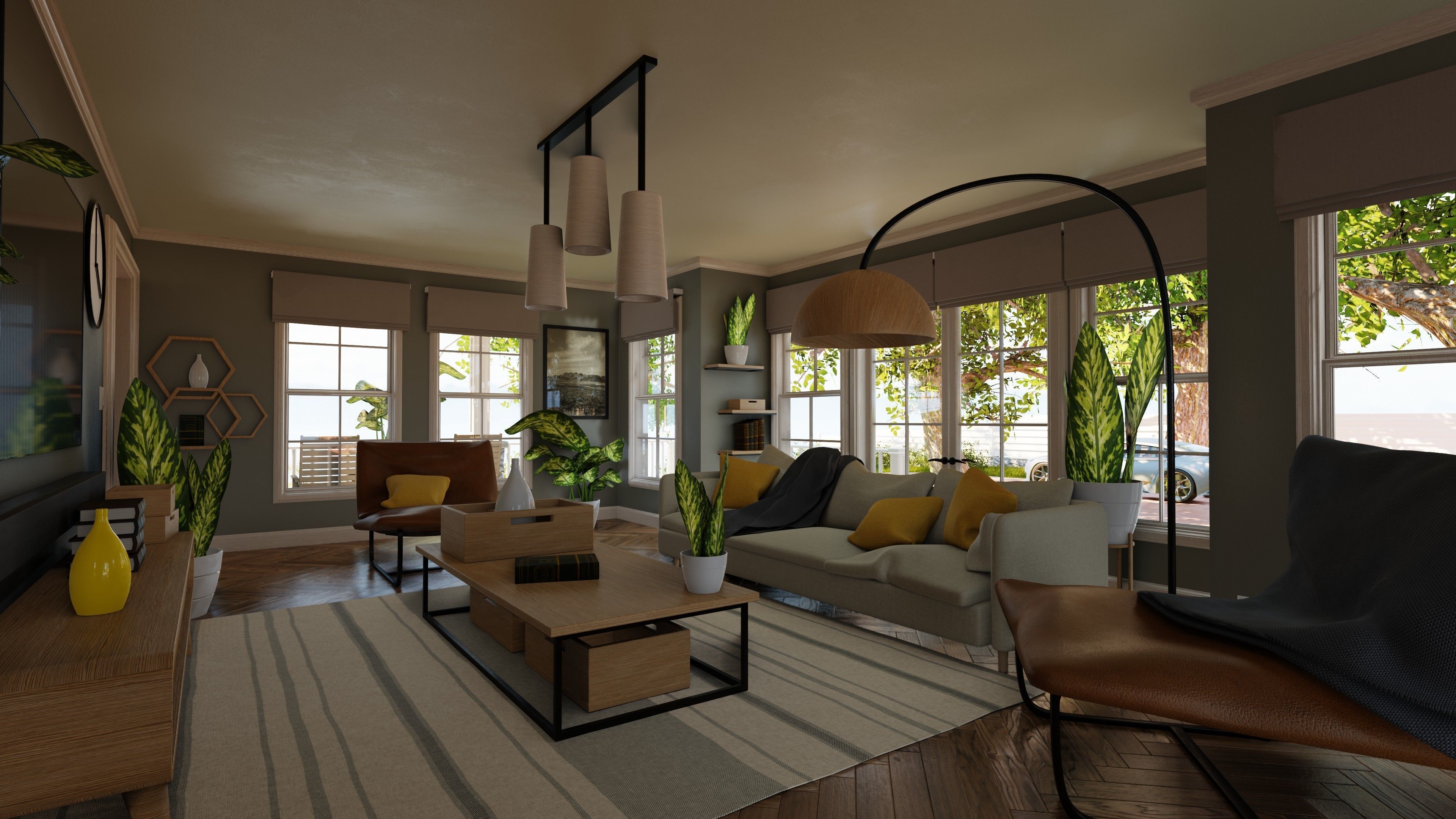 Classic style porch house with furniture Low-poly 3D model_16