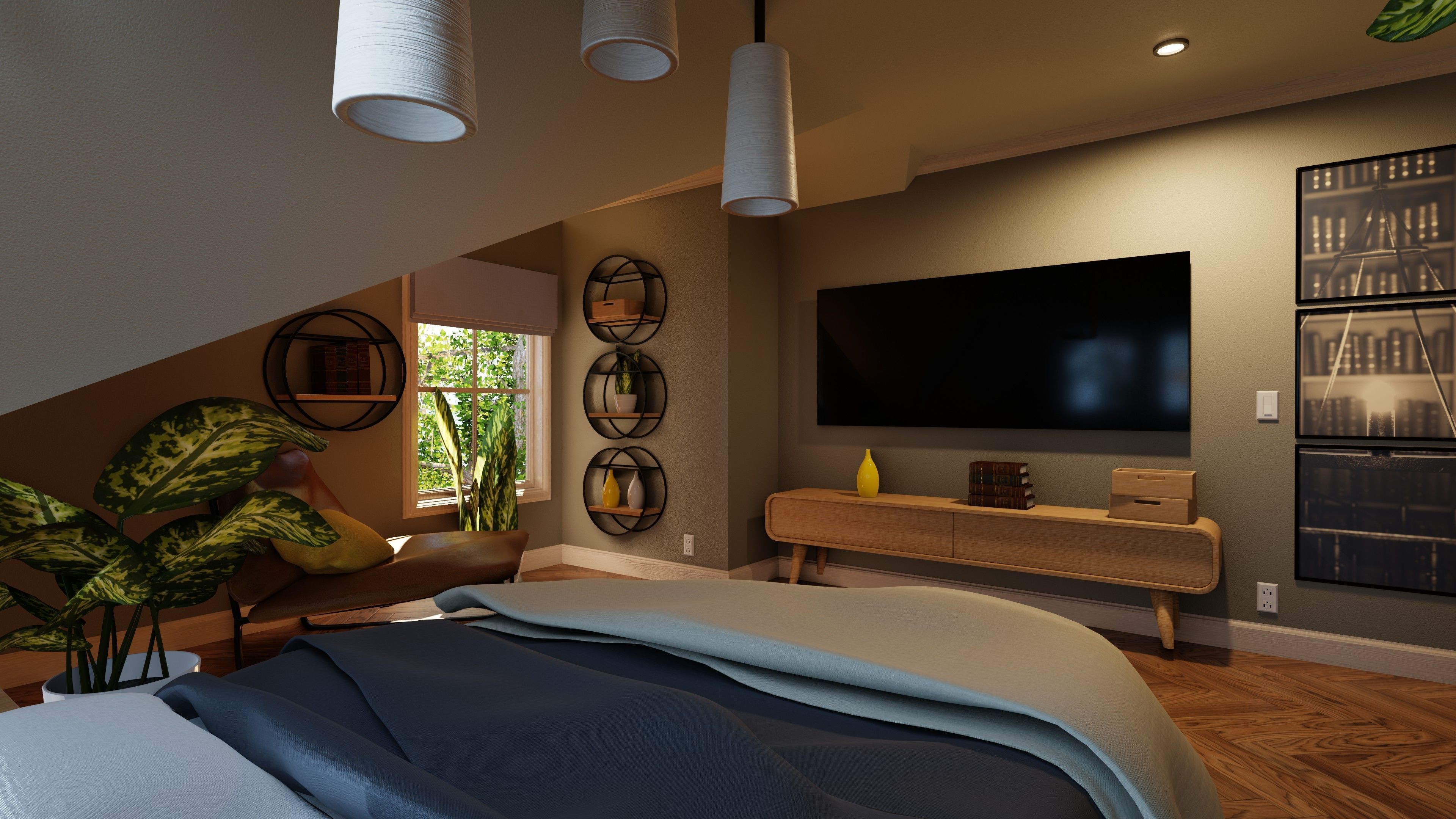 Classic style porch house with furniture Low-poly 3D model_46