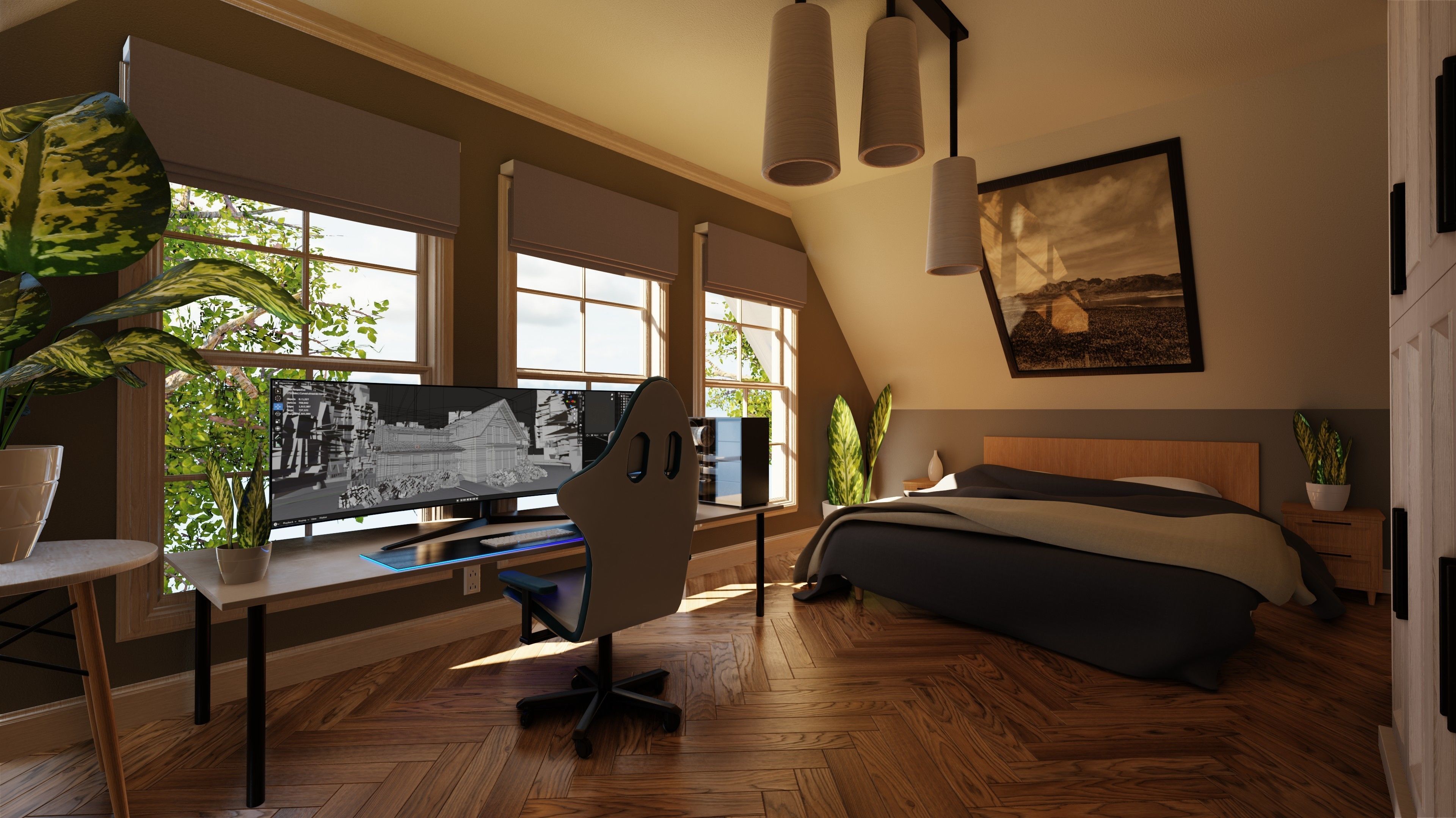 Classic style porch house with furniture Low-poly 3D model_25