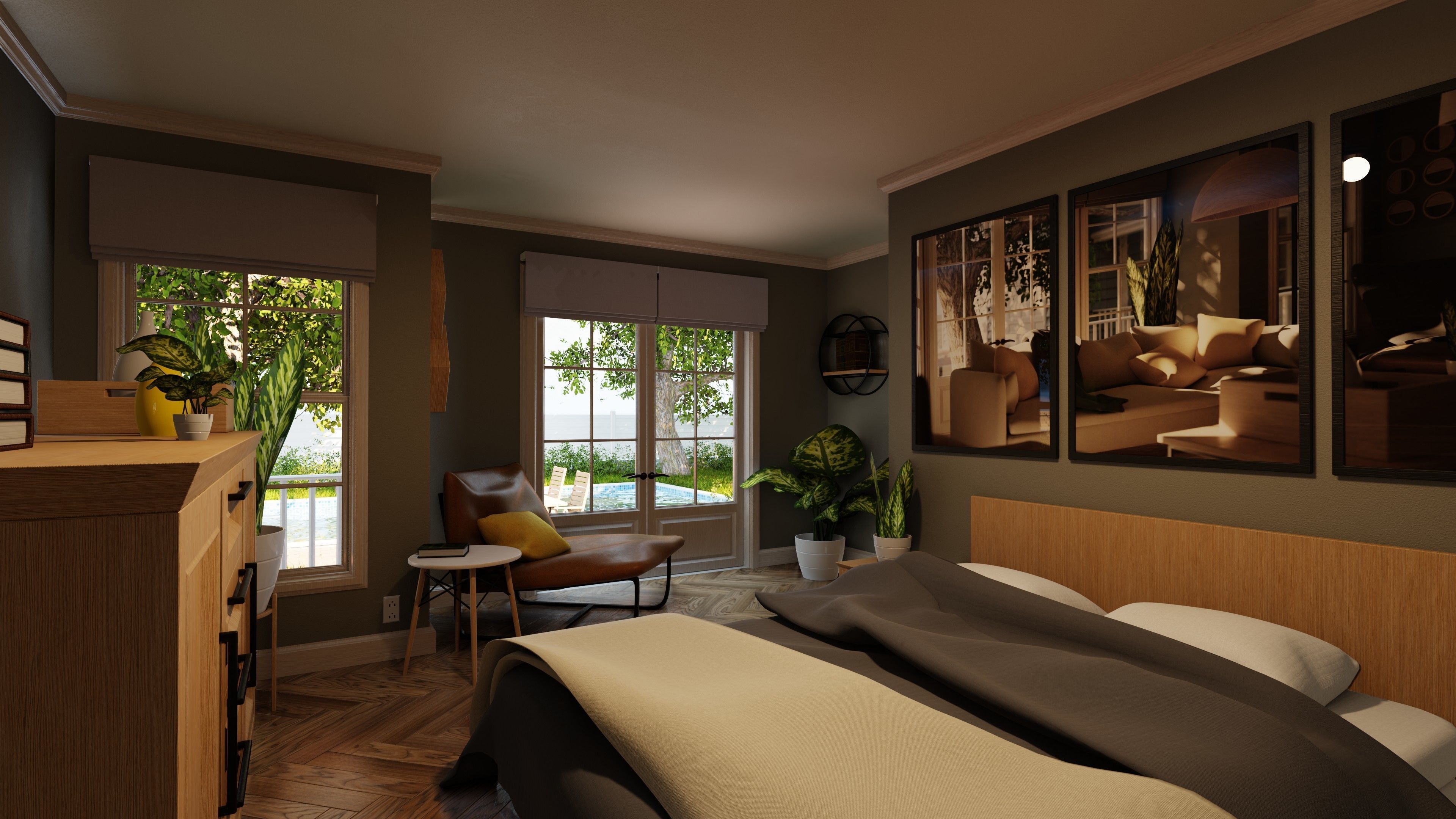 Classic style porch house with furniture Low-poly 3D model_36