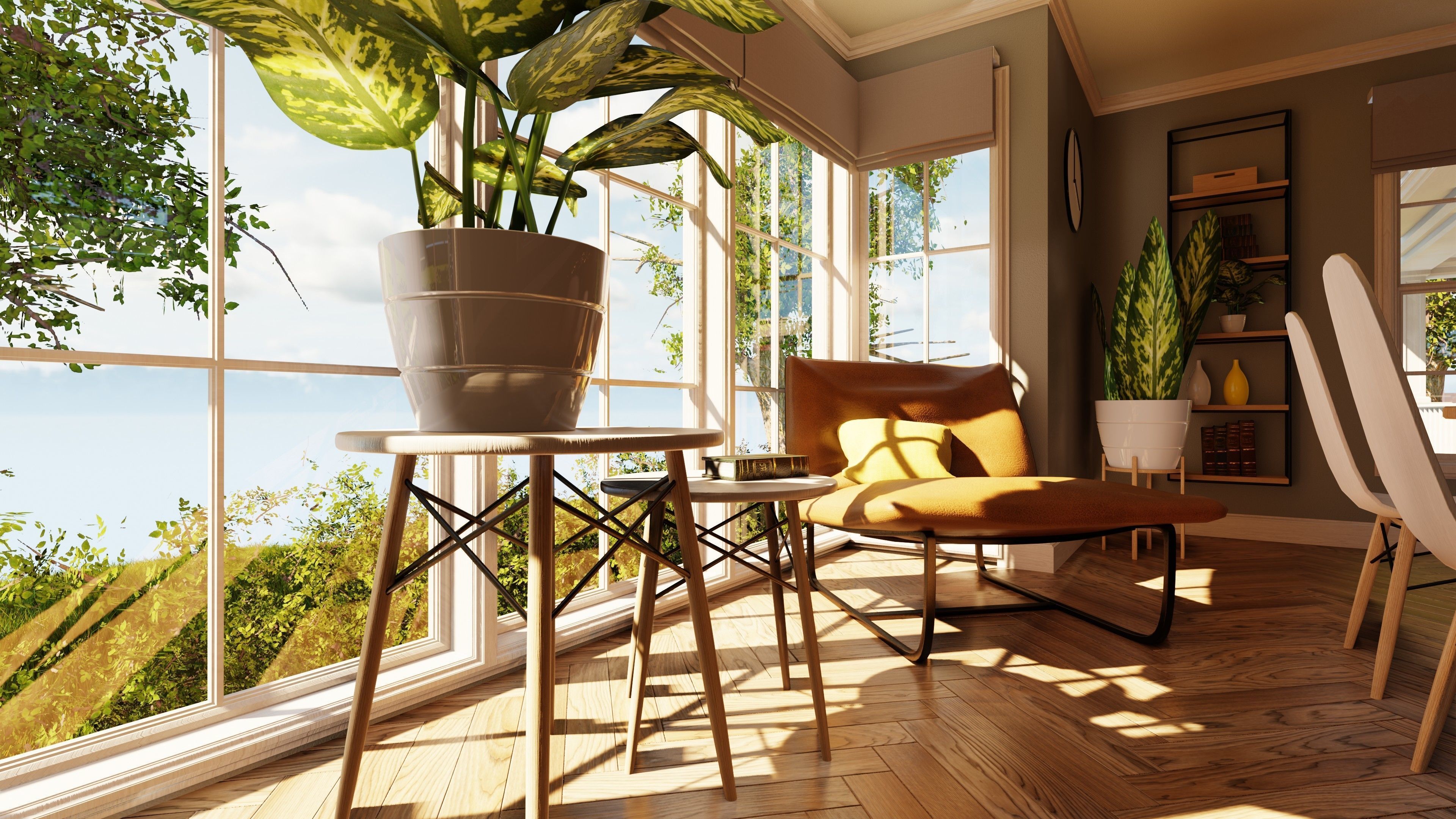 Classic style porch house with furniture Low-poly 3D model_37