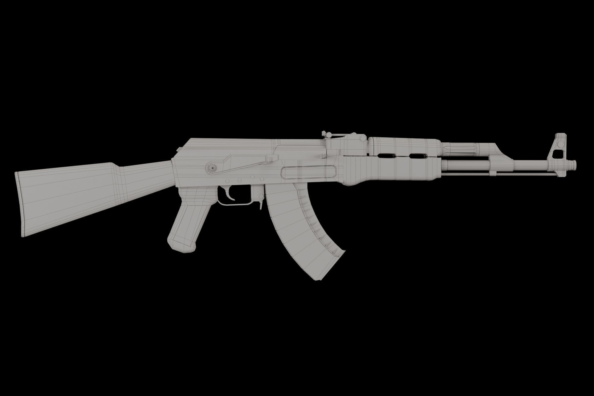 AK-47 Black Low-poly 3D model_2