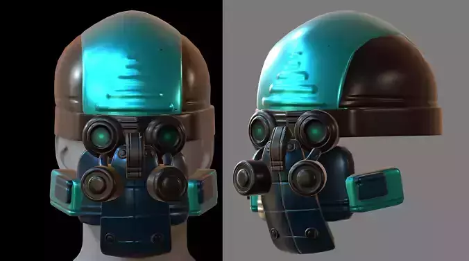 Gas mask helmet 3d model scifi Low-poly 