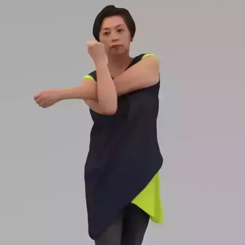 A Middle-aged Woman Doing Warm Up  In Half Body Portrait