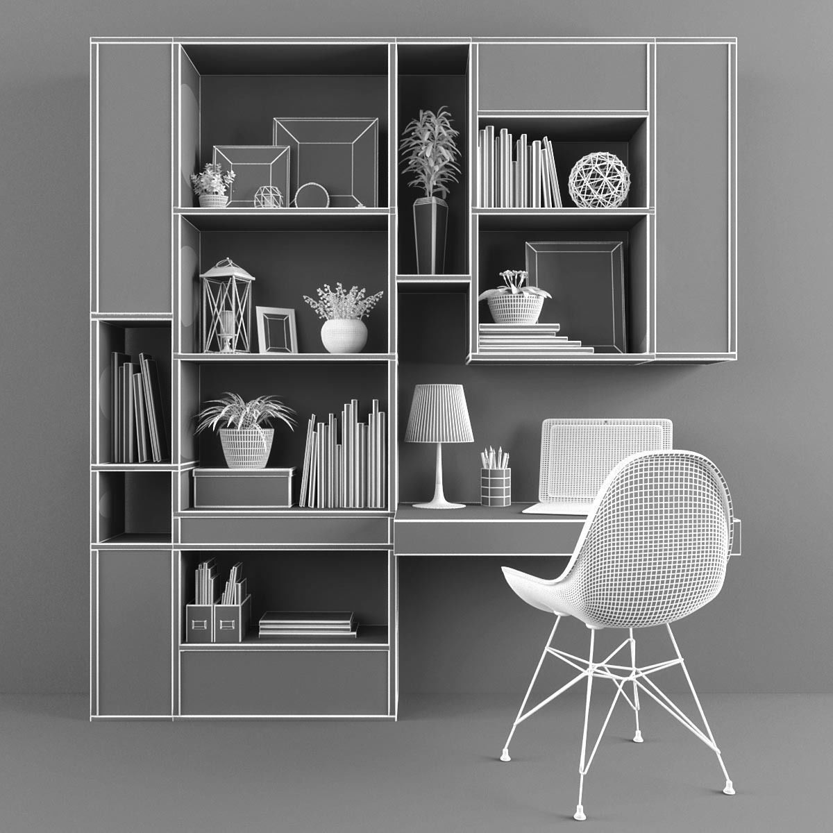 Workplace bookcases for home office - ikea bedroom furniture ... Low-poly 3D model_2