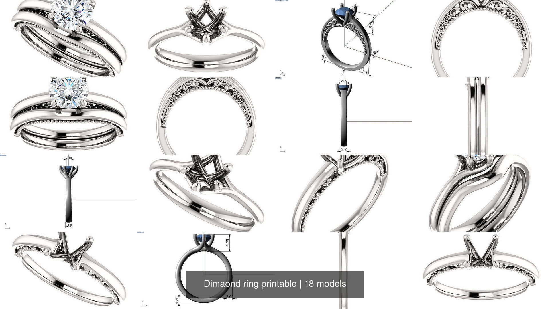 Dimaond ring printable total 18 styles 3D Model Collection_2