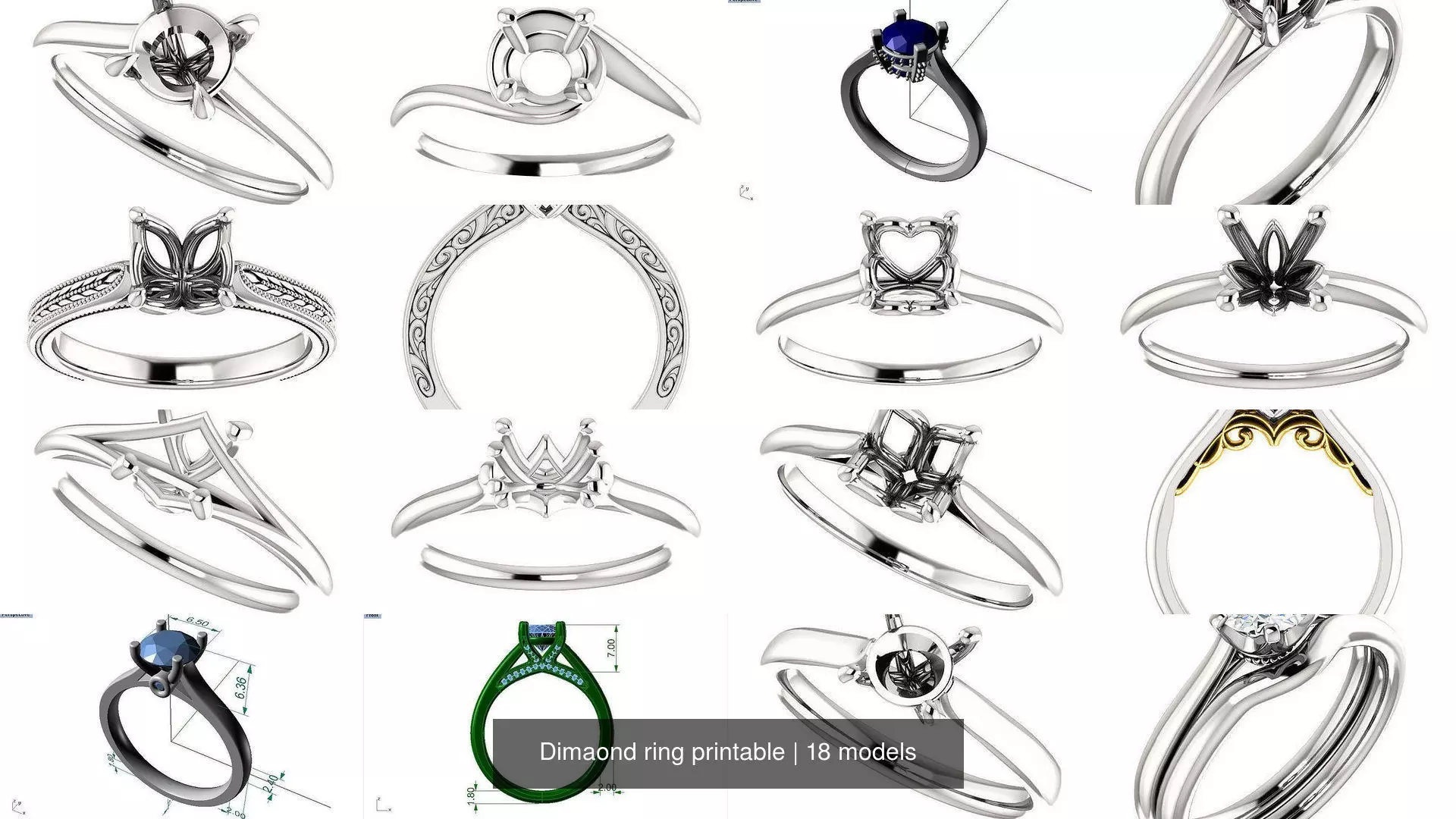 Dimaond ring printable total 18 styles 3D Model Collection_0