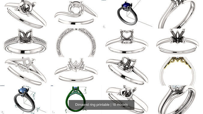 Dimaond ring printable total 18 styles 3D Model Collection