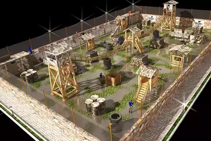 3D paintball site with full details and real scale one by one