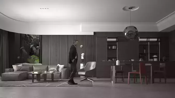 Interior Scene-Modernist living room