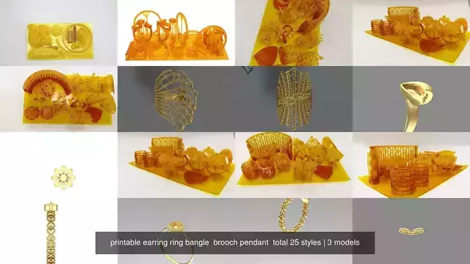 printable earring ring bangle  brooch pendant  total 25 styles 3D Model Collection