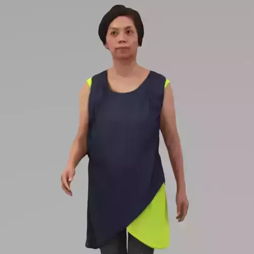 A Middle-age Woman Walking Along  In Half Body Portrait