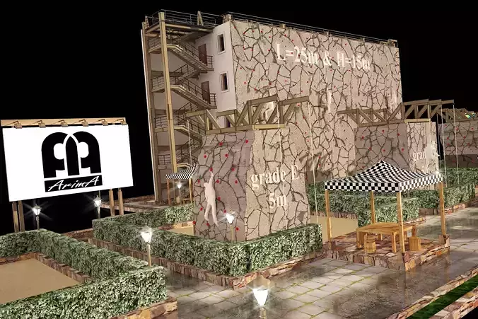 3D model of rock climbing and rappelling site with full details