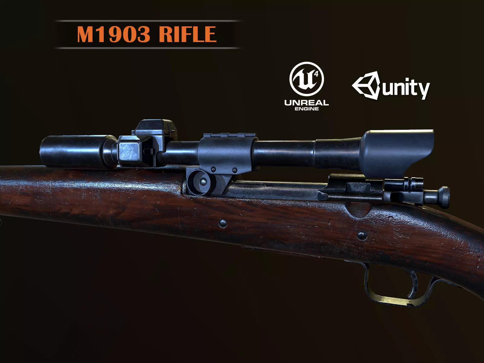 Springfield M1903 Sniper rifle with M84 scope PBR Low-poly 3D model_0