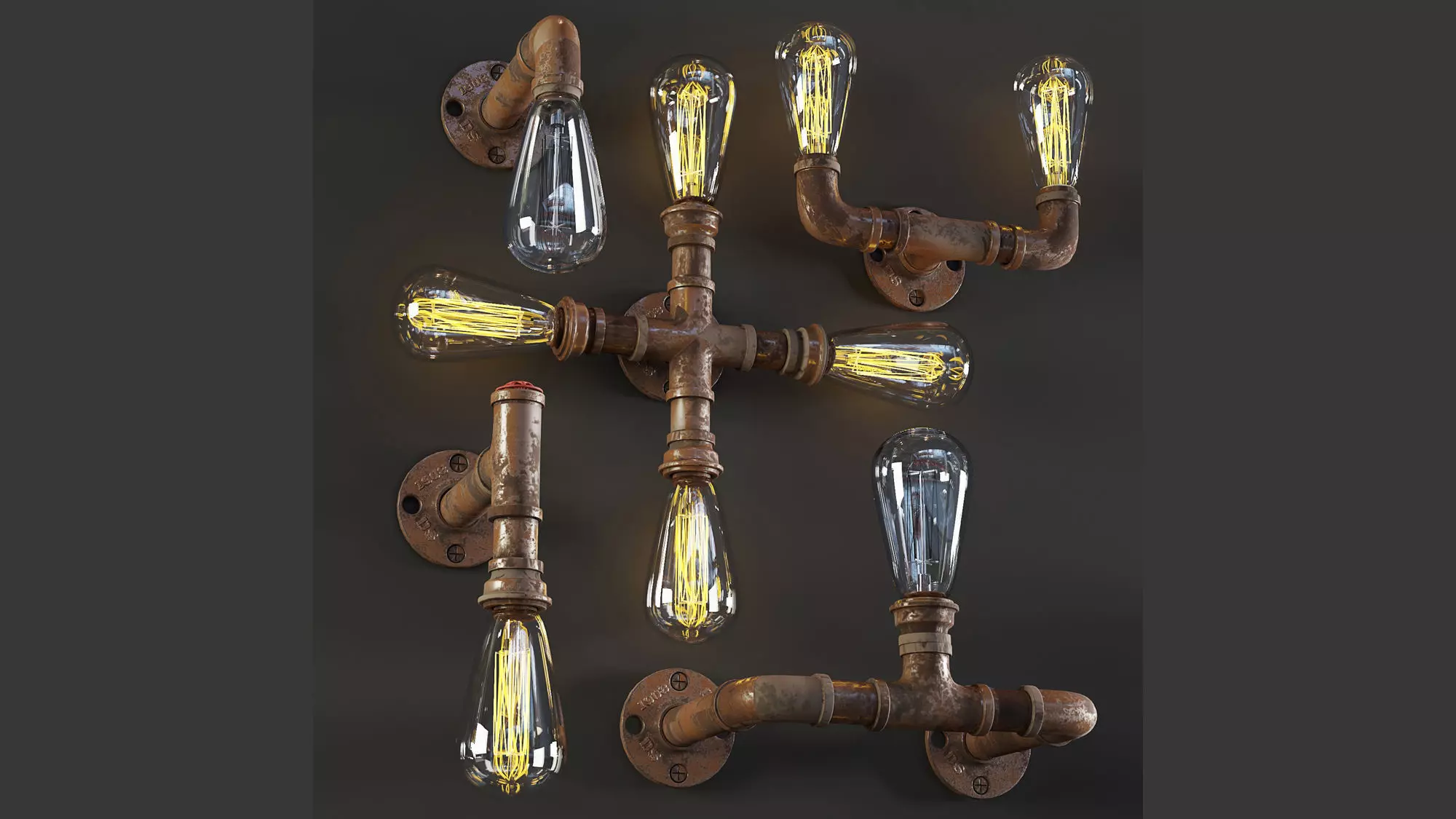 3dasset industrial pipe wall lights 3D model_0