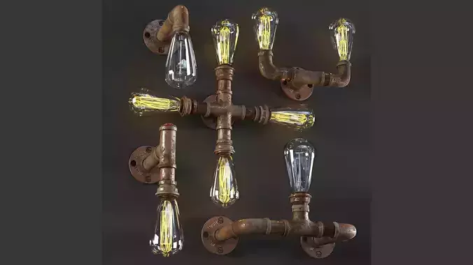 3dasset industrial pipe wall lights
