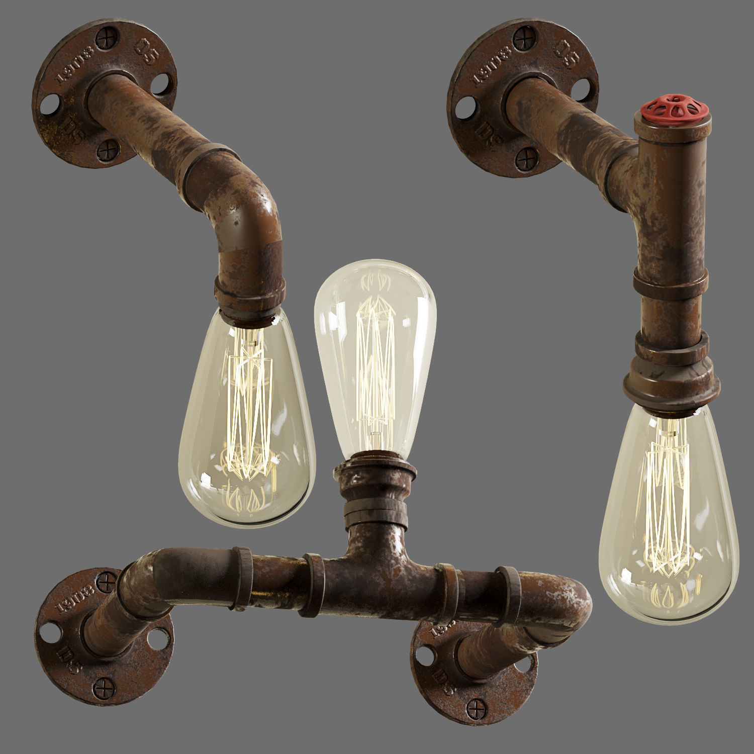 3dasset industrial pipe wall lights 3D model_2