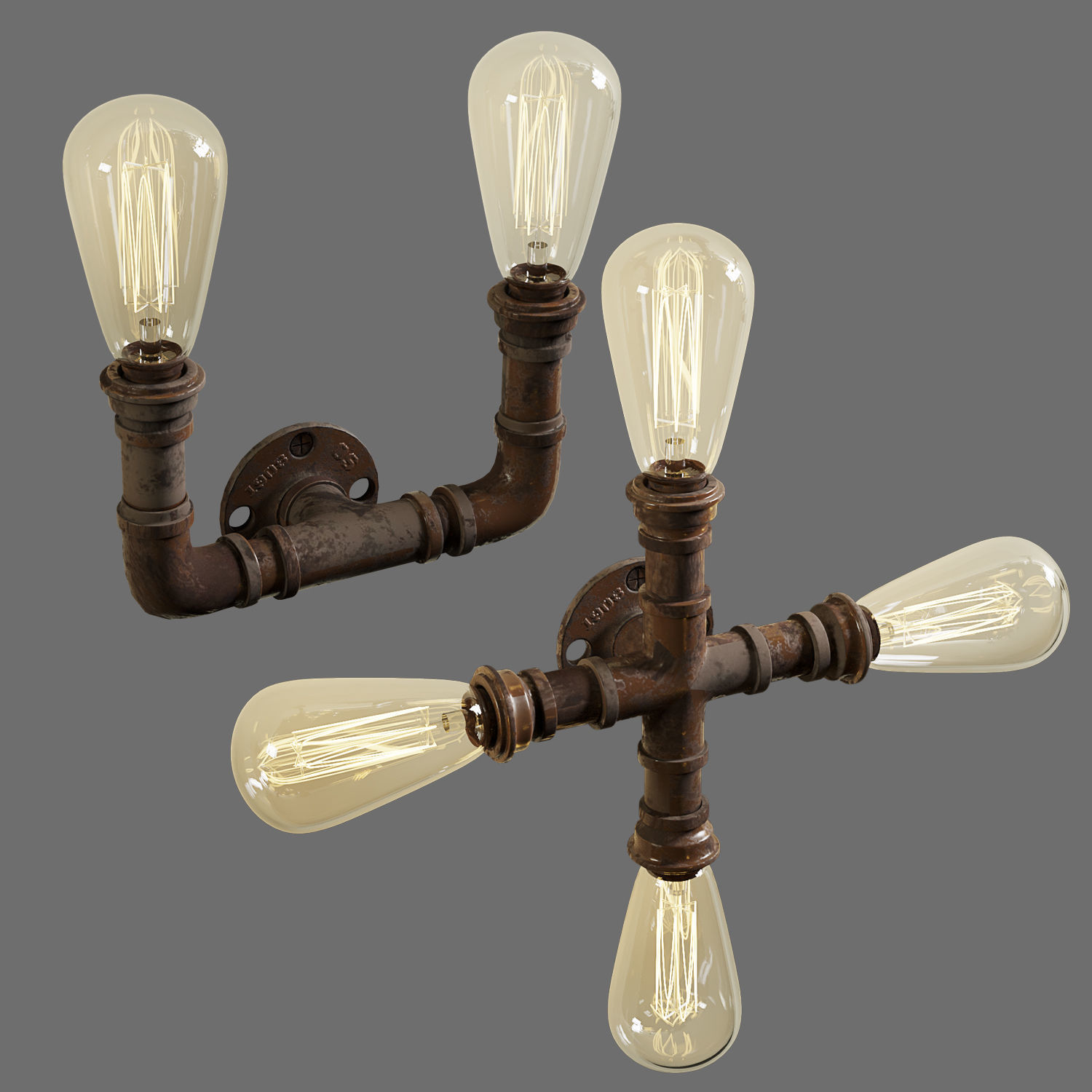 3dasset industrial pipe wall lights 3D model_3