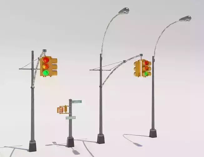 Traffic Light NYC Low-poly 3D model