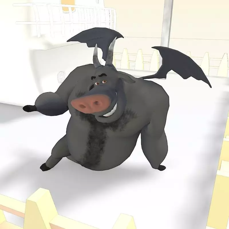 Dickens bull with wings flying in air 3D model_0