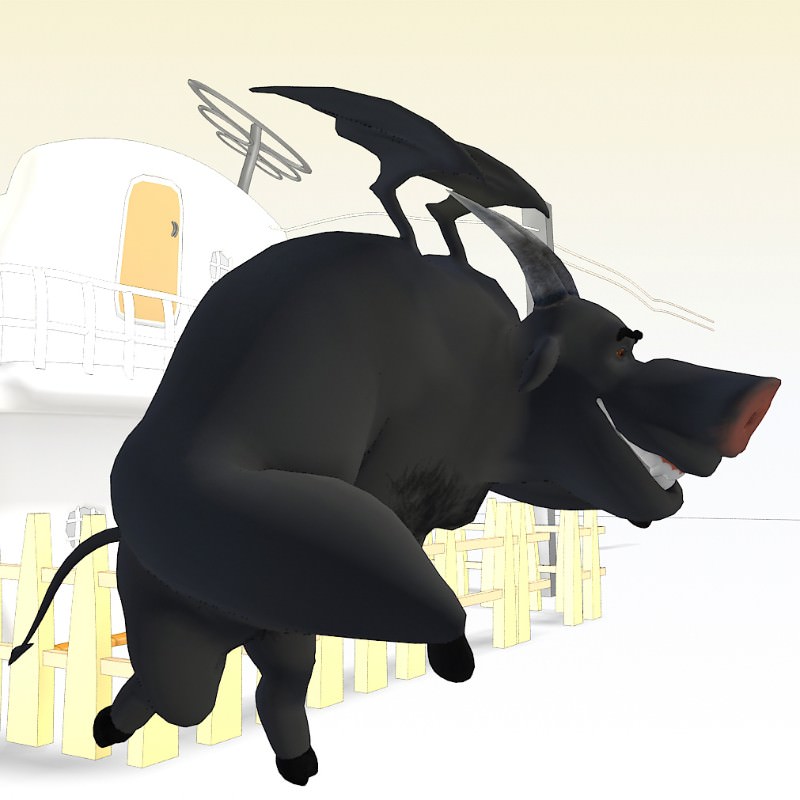 Dickens bull with wings flying in air 3D model_4