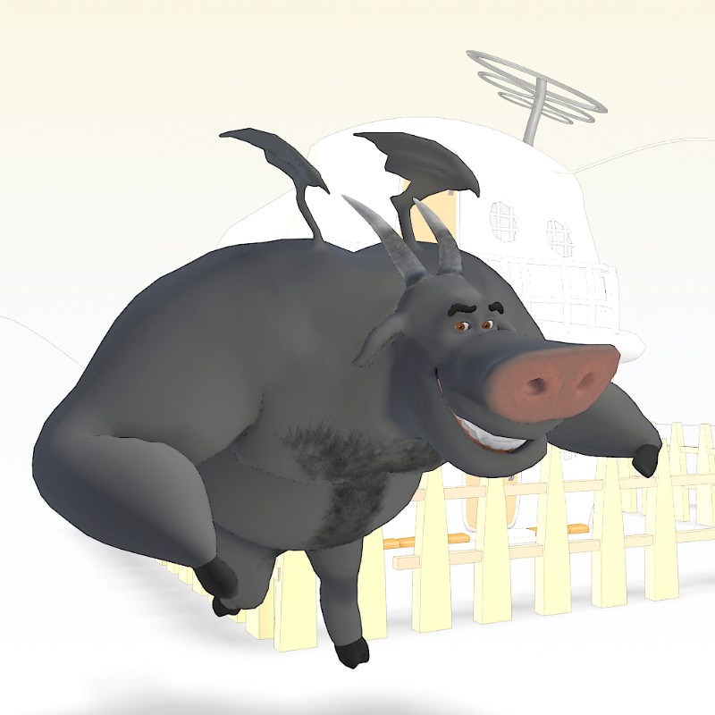 Dickens bull with wings flying in air 3D model_1
