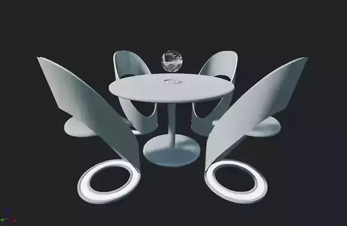 Futuristic Dining Table Set Low-poly 3D model